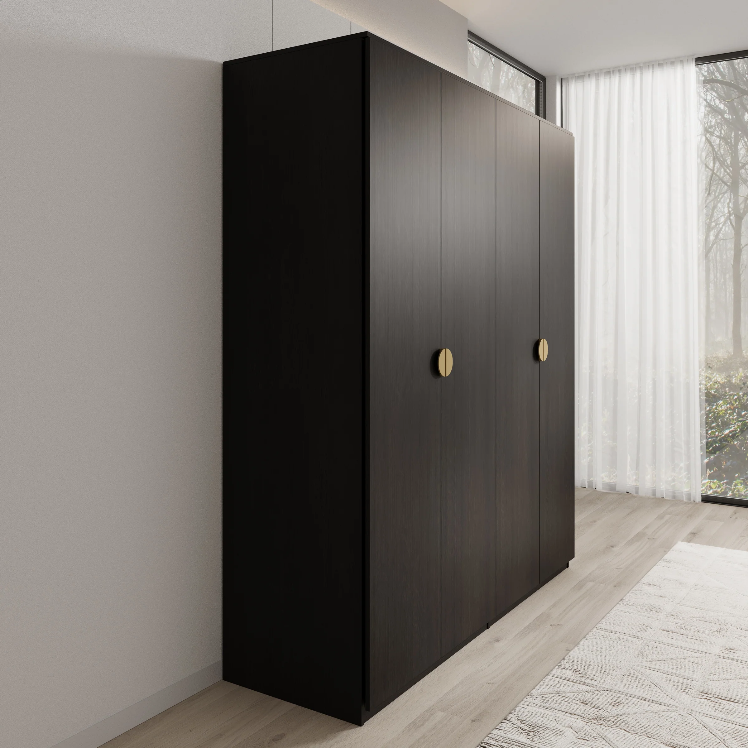 Monor - Kledingkast 4-deurs - Zwart - 179x59x209 cm - Image 4