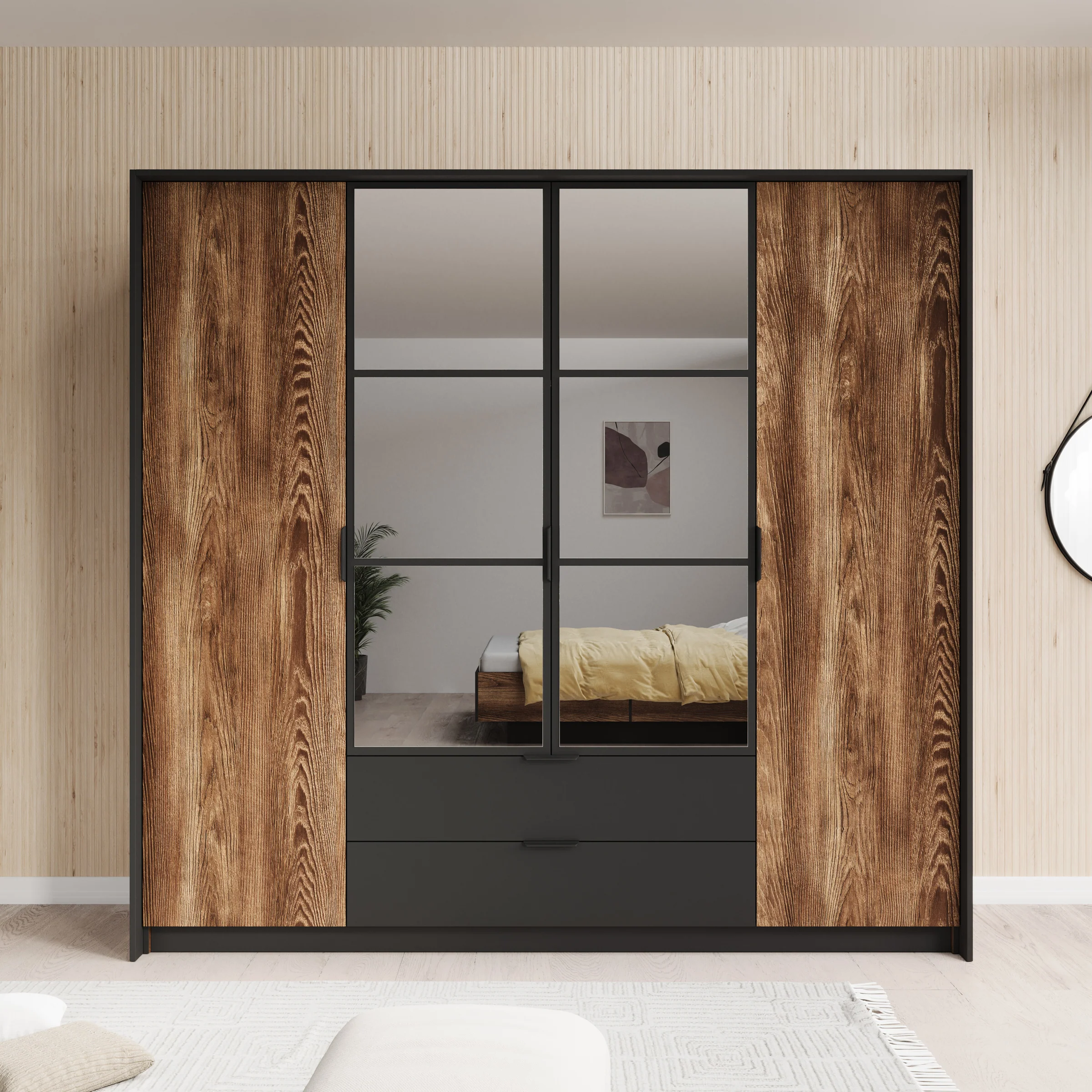 Mulvey - Kledingkast 4-deurs - Eiken/antraciet - 223x59x210 cm - Image 3