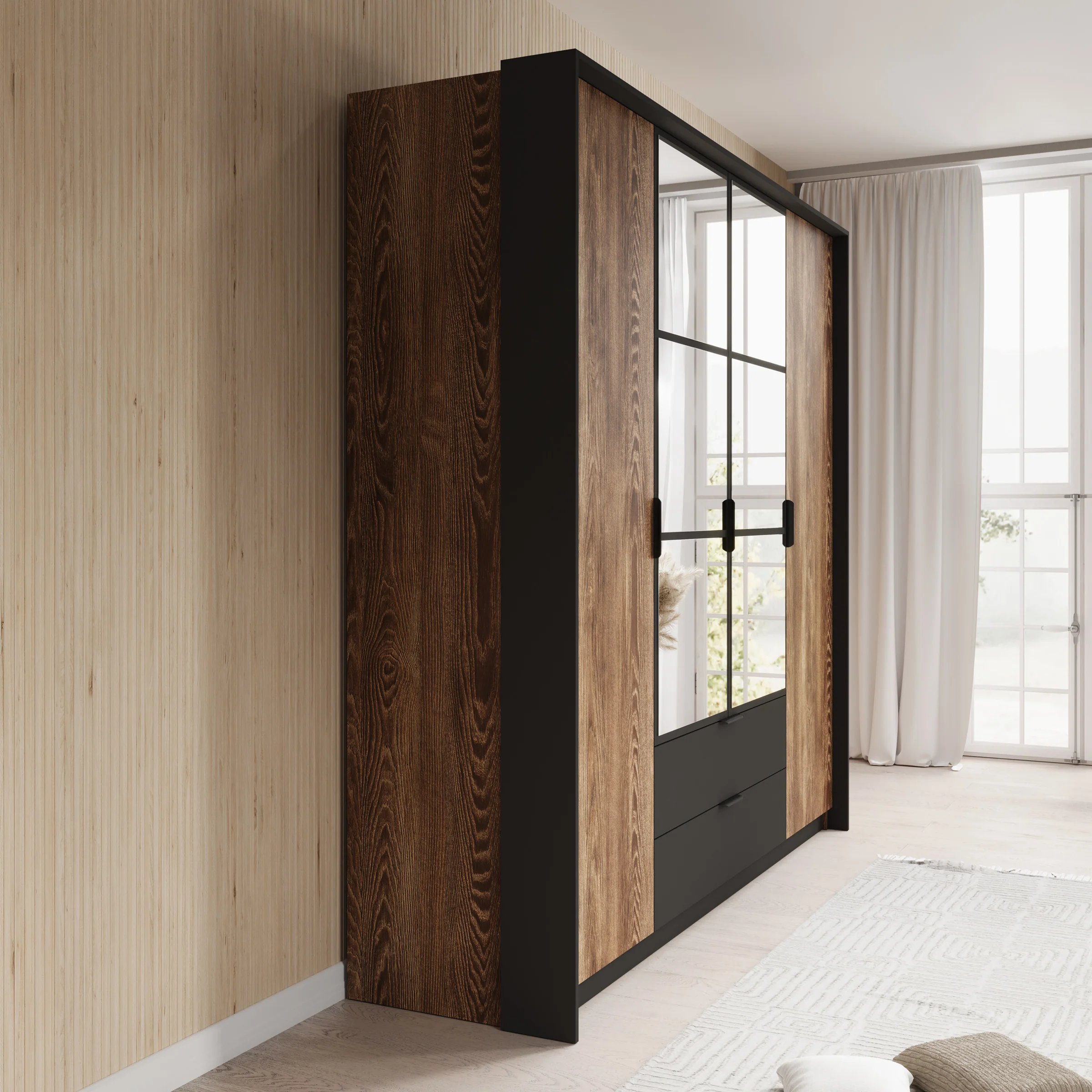 Mulvey - Kledingkast 4-deurs - Eiken/antraciet - 223x59x210 cm - Image 4