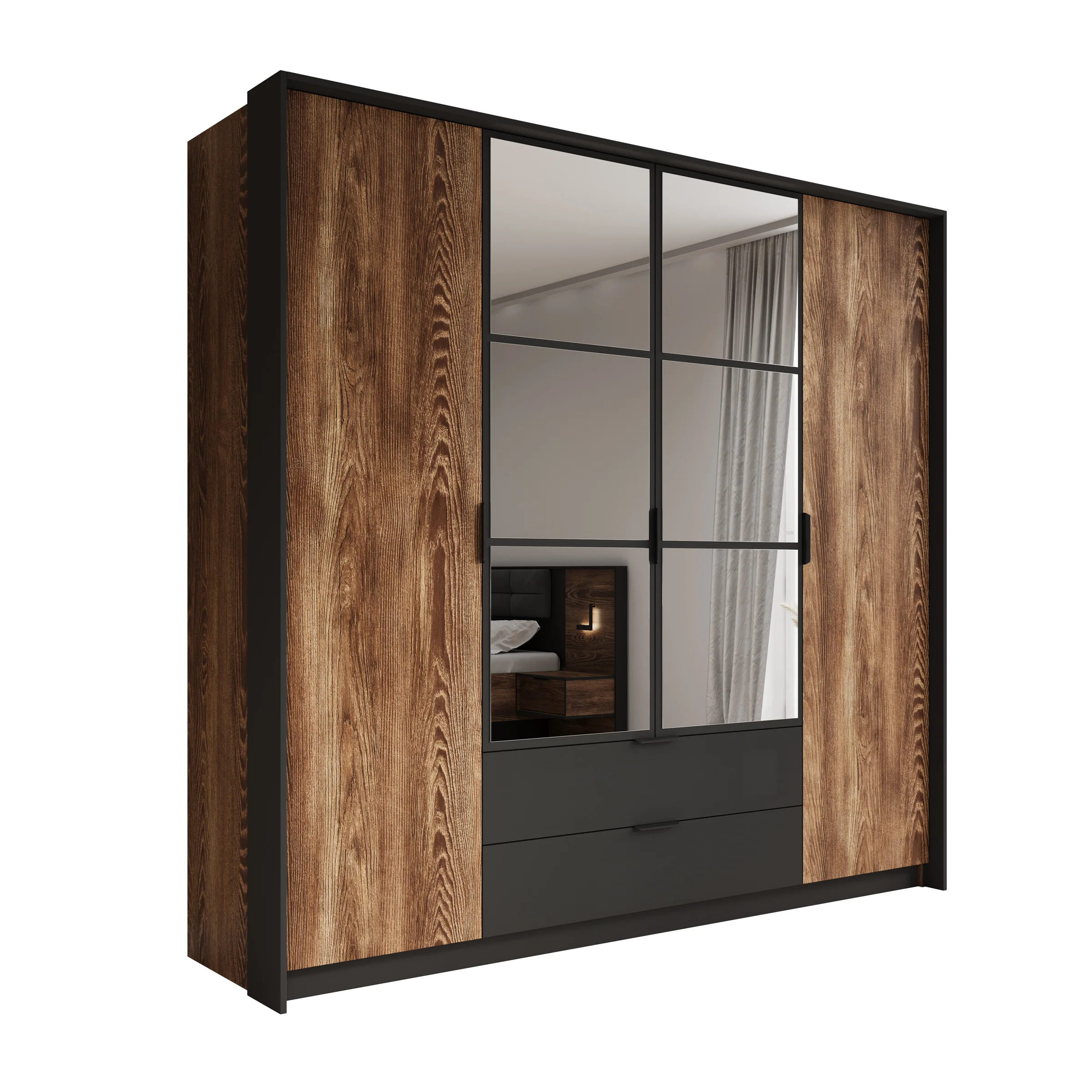 Mulvey - Kledingkast 4-deurs - Eiken/antraciet - 223x59x210 cm - Image 7