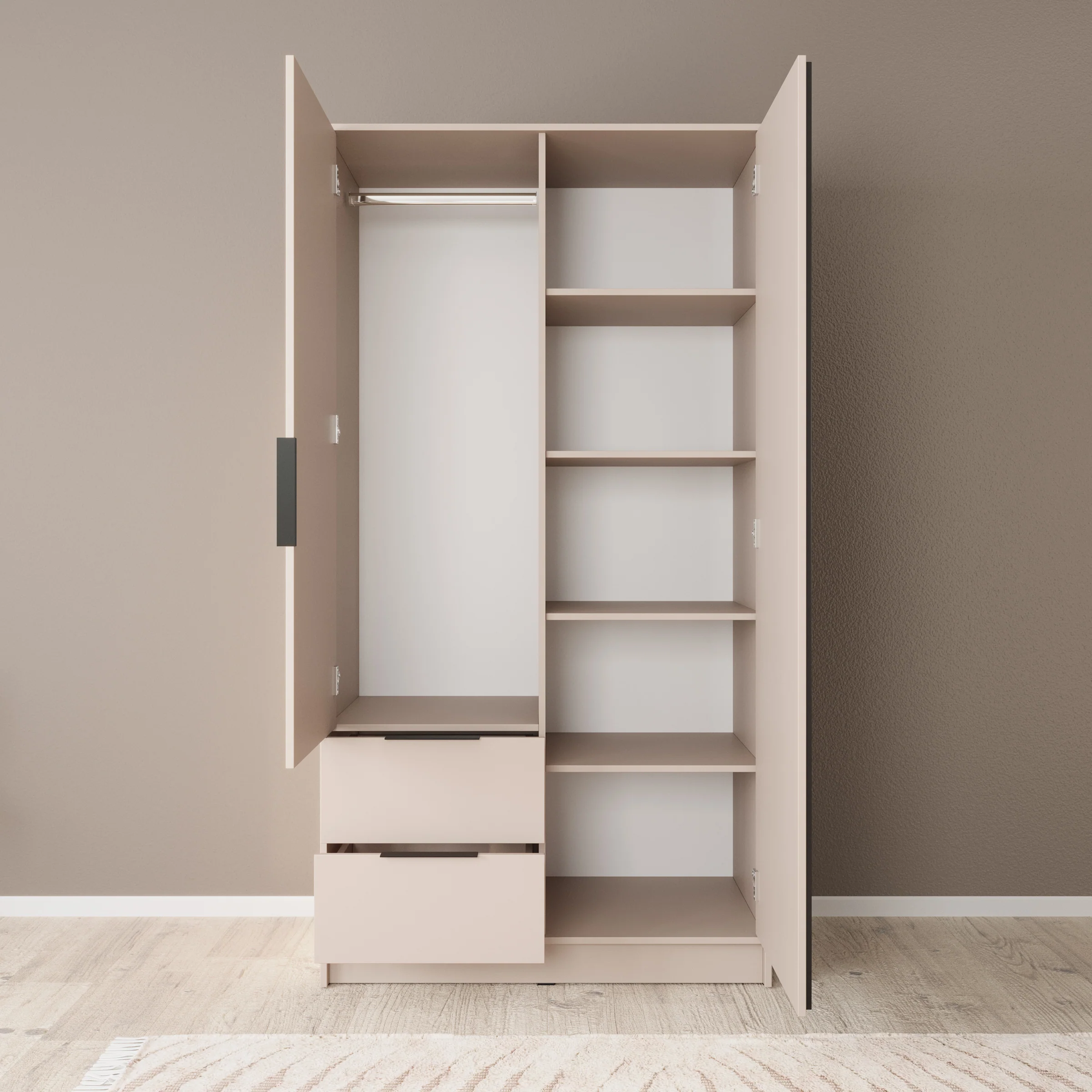 Nairobi - Kledingkast met spiegel - Beige/zwart - 105x51x200 cm - Image 2