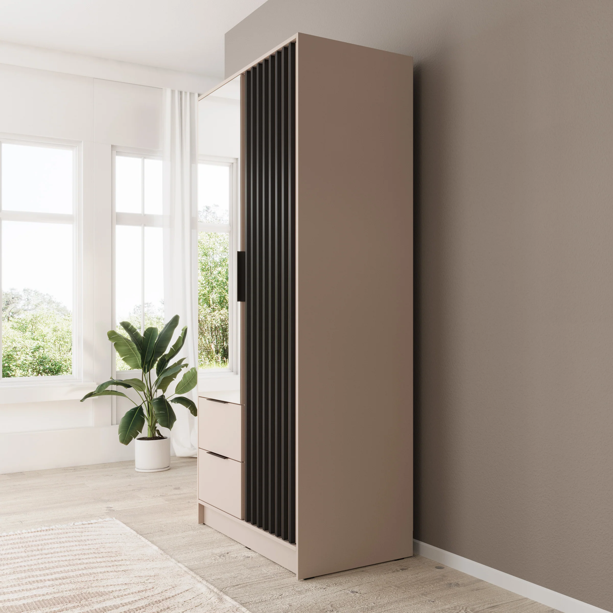 Nairobi - Kledingkast met spiegel - Beige/zwart - 105x51x200 cm - Image 4