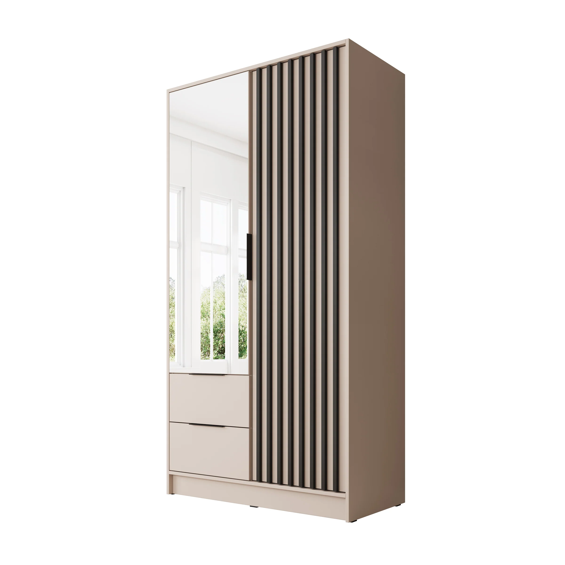Nairobi - Kledingkast met spiegel - Beige/zwart - 105x51x200 cm - Image 7