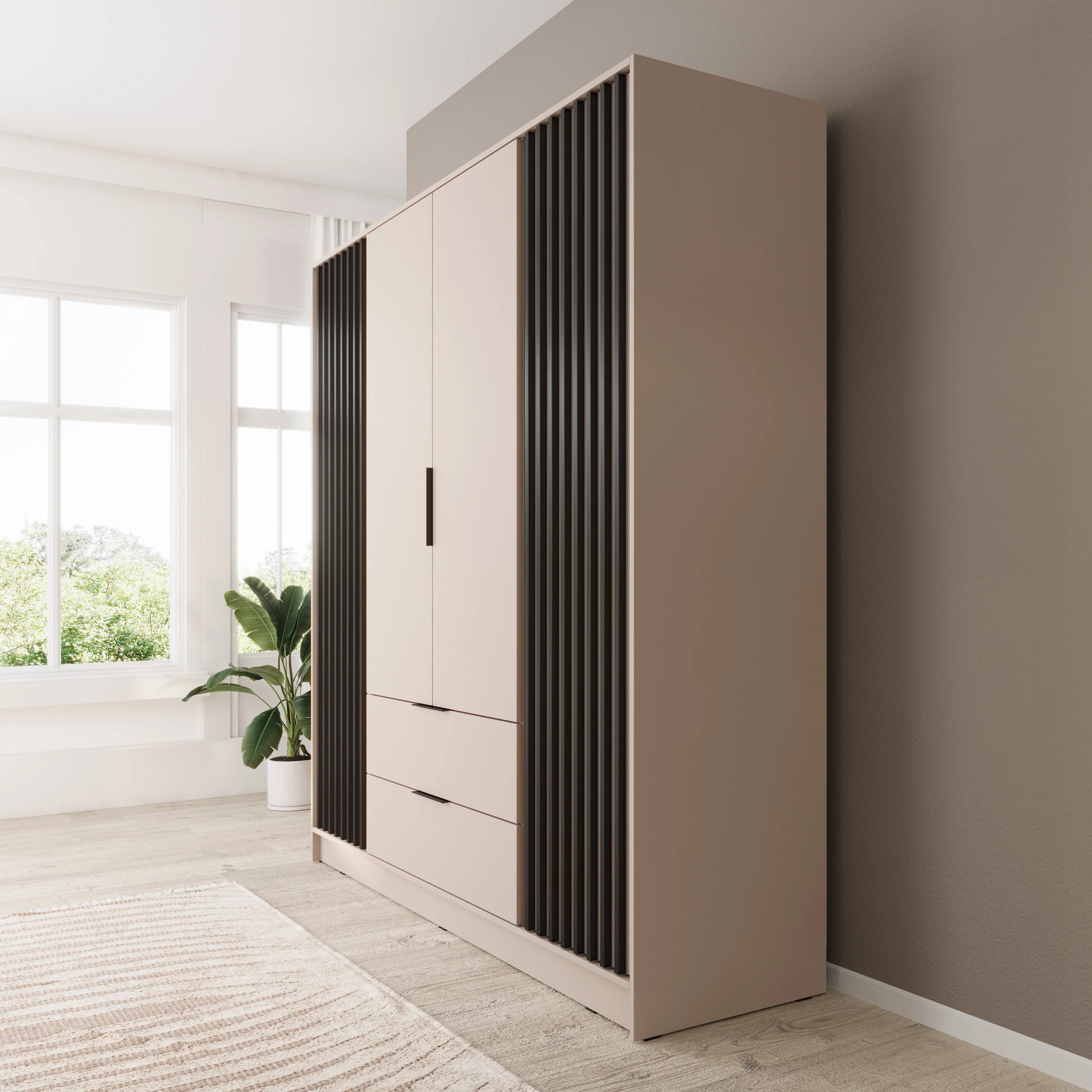 Nairobi - Kledingkast 4-deurs - Beige/zwart - 206x51x200 cm - Image 4