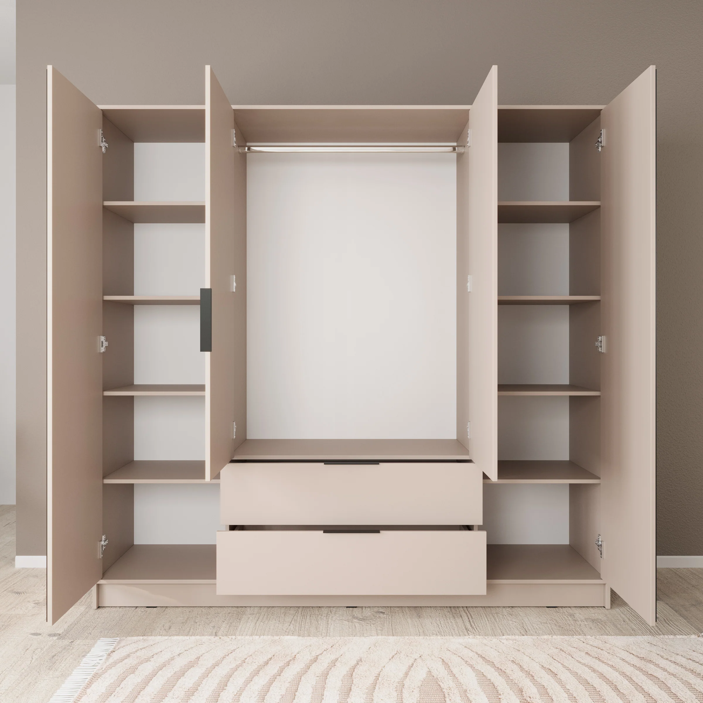 Nairobi - Kledingkast met spiegel - Beige/zwart - 206x51x200 cm - Image 2