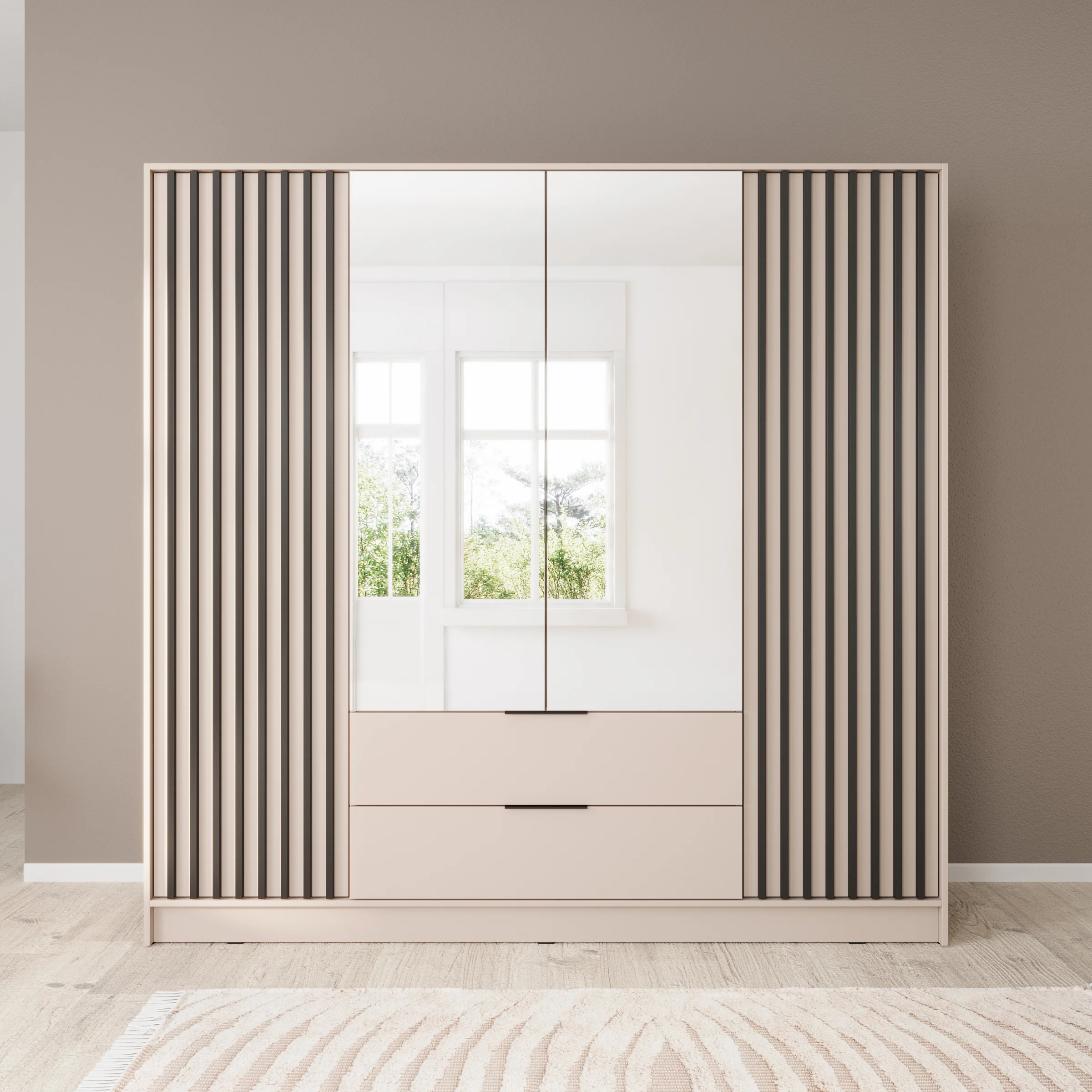 Nairobi - Kledingkast met spiegel - Beige/zwart - 206x51x200 cm - Image 3
