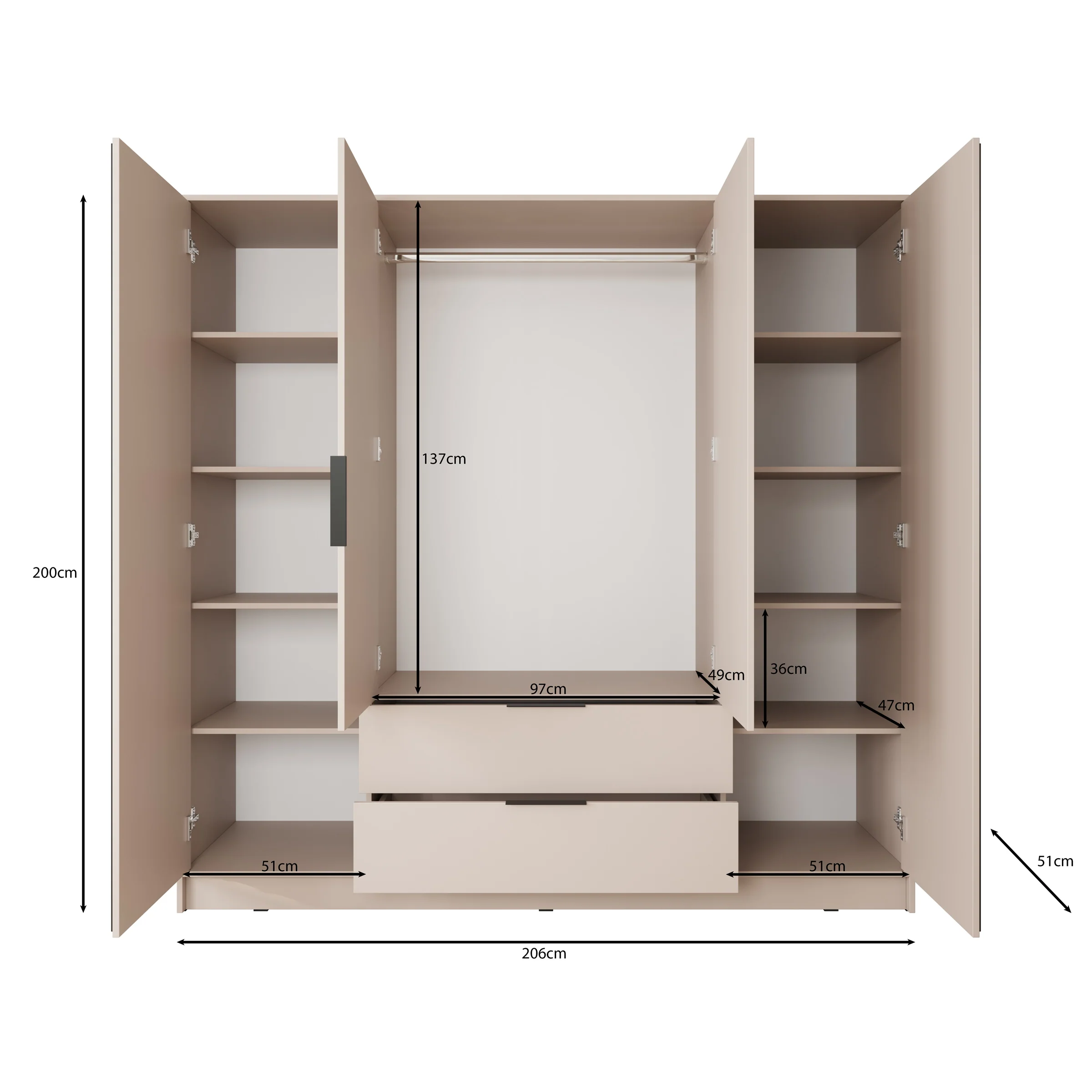 Nairobi - Kledingkast met spiegel - Beige/zwart - 206x51x200 cm - Image 5