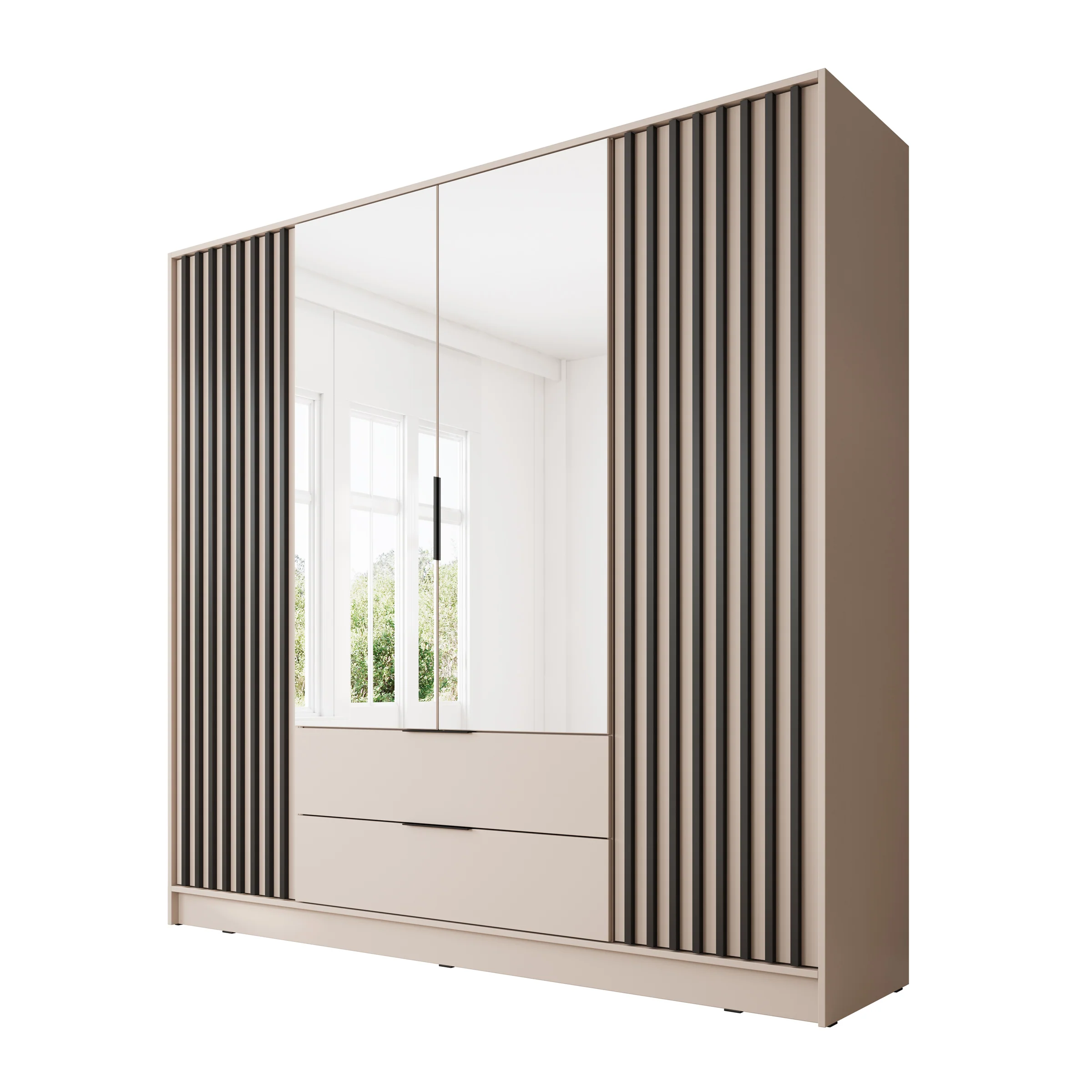 Nairobi - Kledingkast met spiegel - Beige/zwart - 206x51x200 cm - Image 7