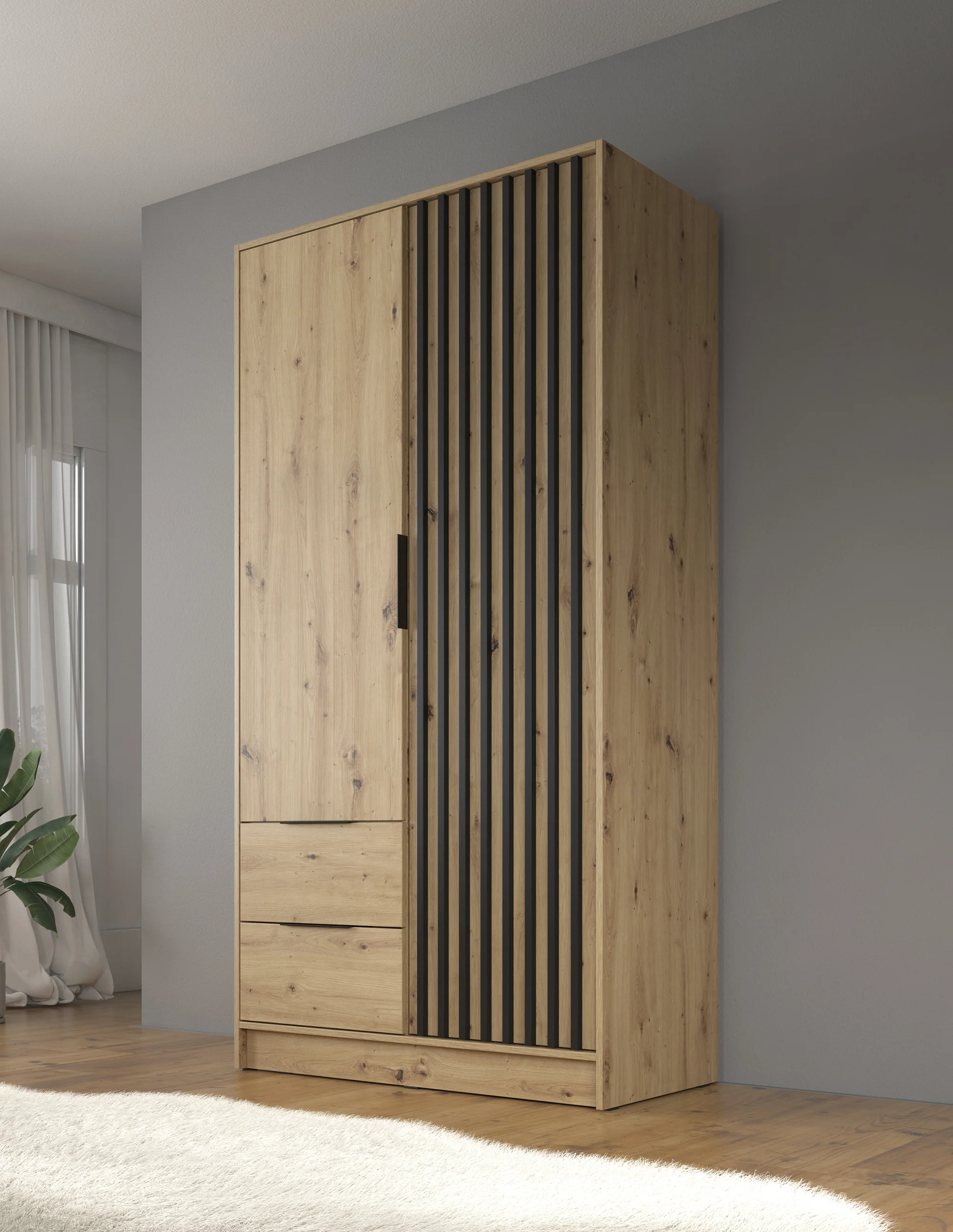 Nairobi - Kledingkast 2-deurs - Eiken/zwart - 105x51x200 cm