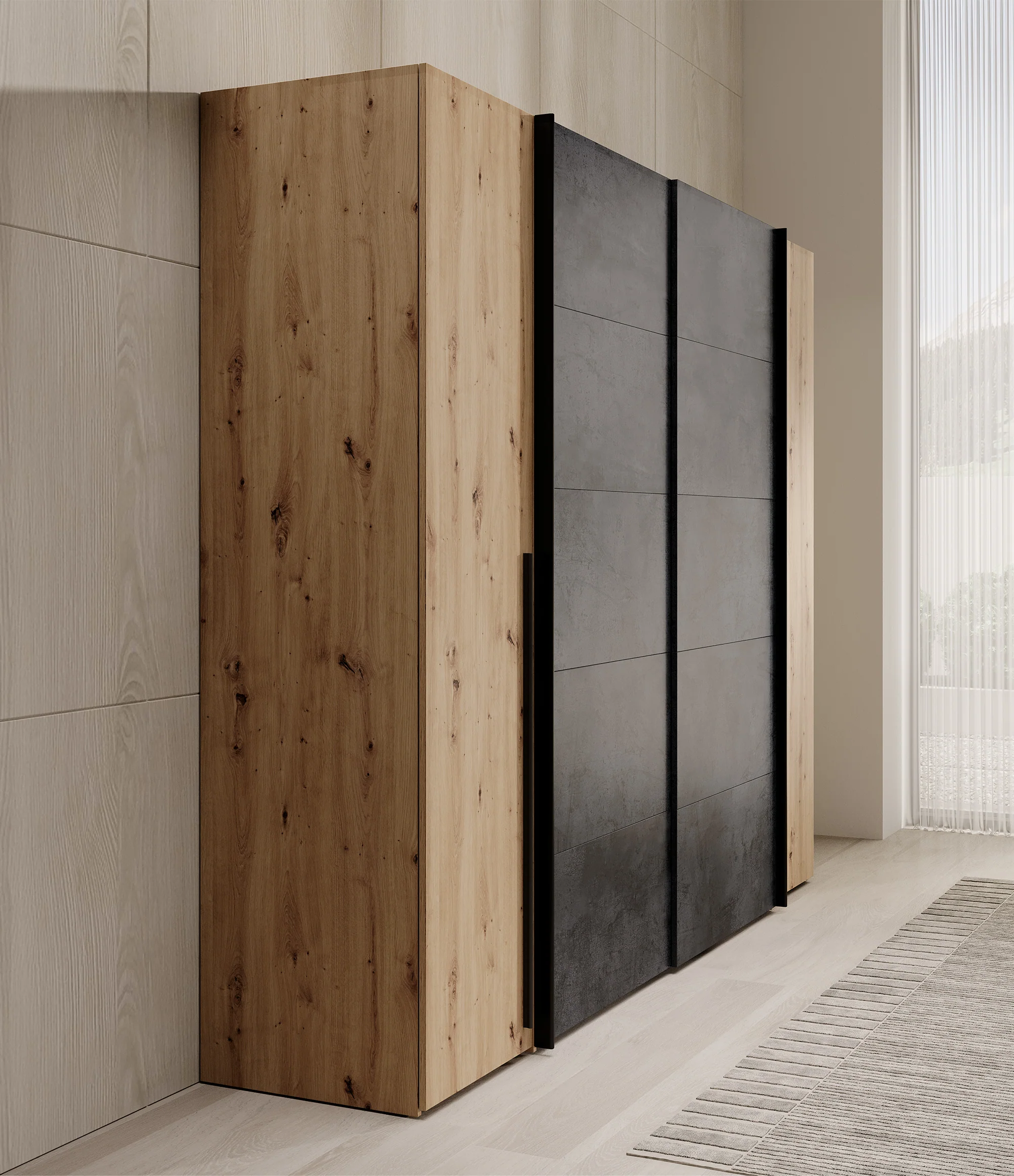 Nassau - Kledingkast met schuifdeuren - Eiken/grijs - 270x61x210 cm - Image 4