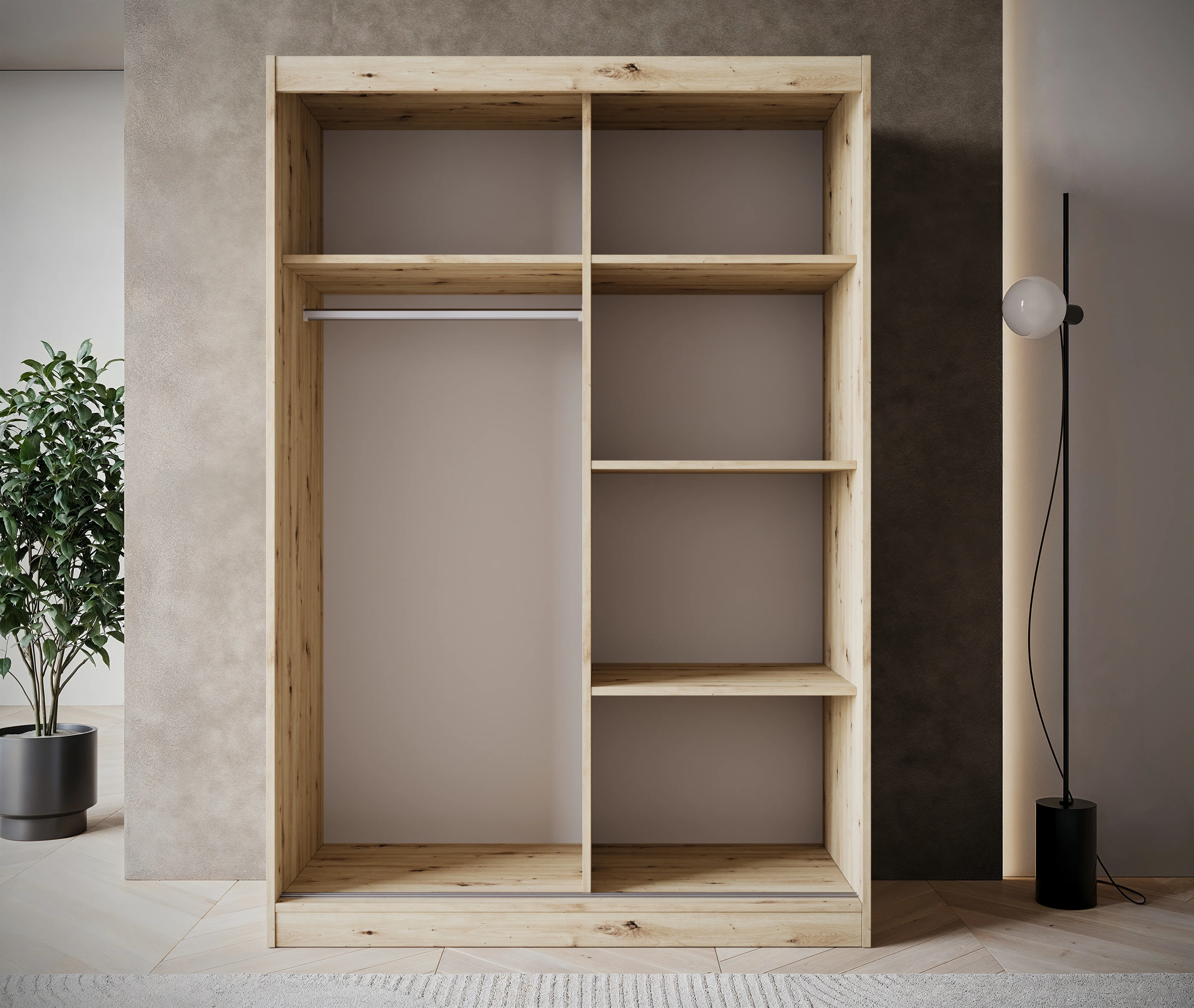 Olly - Kledingkast met schuifdeuren - Eiken - 139x61x205 cm - Image 3