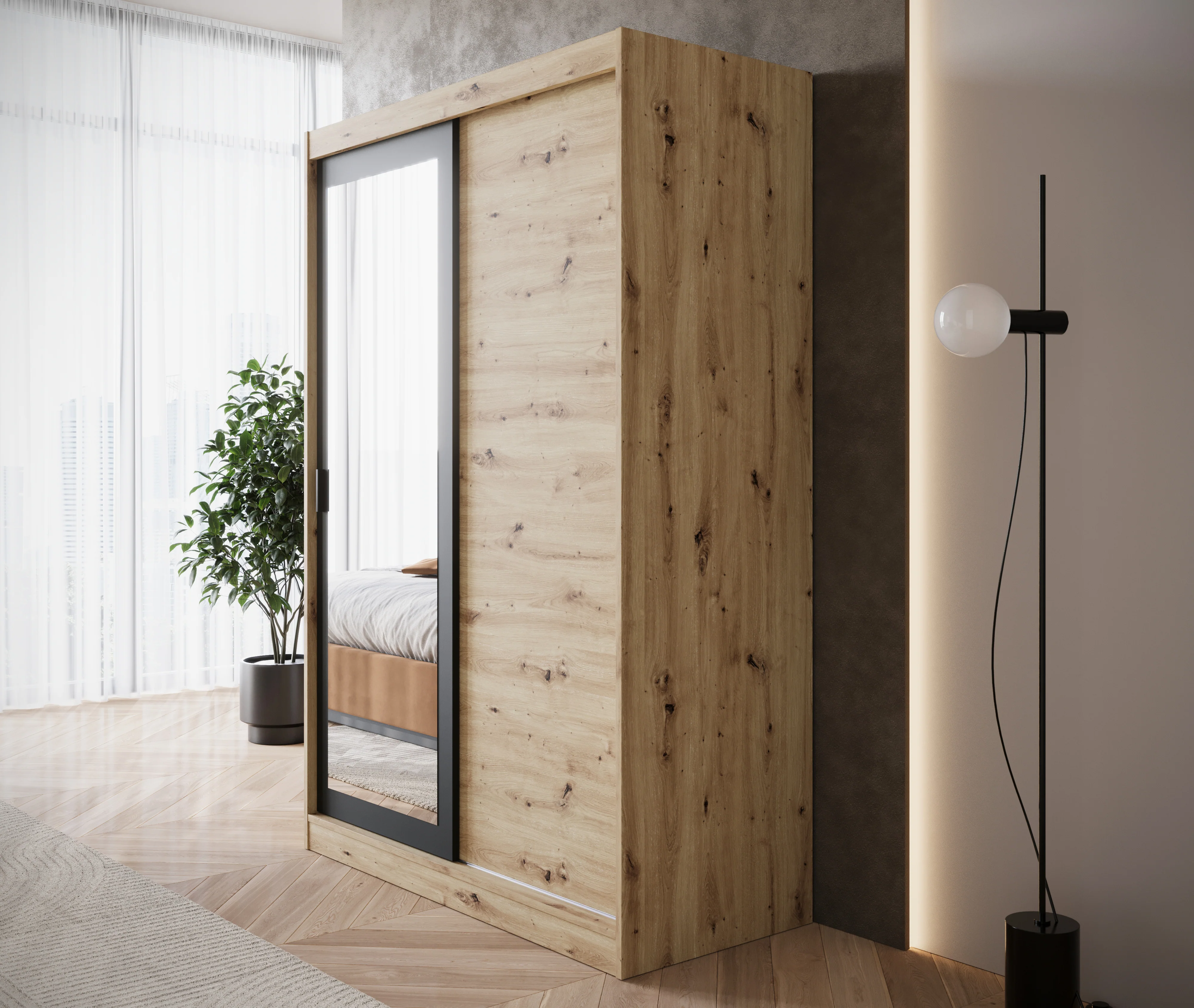 Olly - Kledingkast met schuifdeuren - Eiken - 139x61x205 cm - Image 4