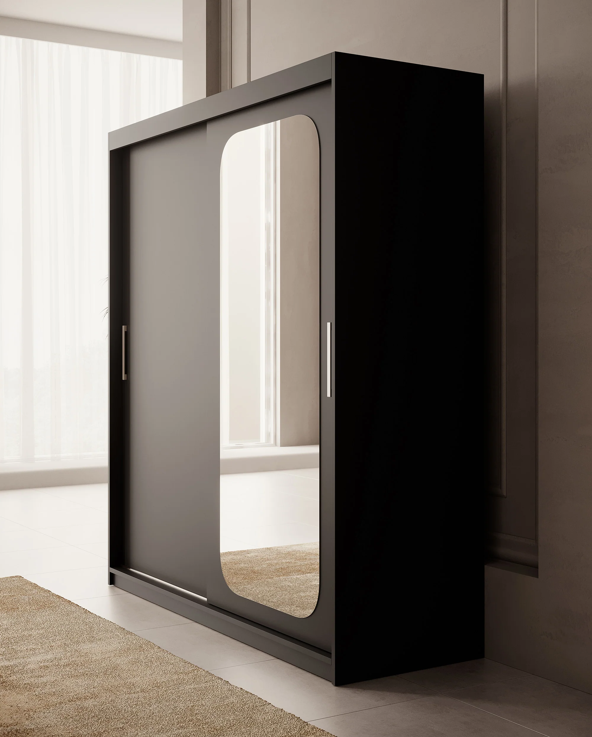 Pete - Kledingkast met schuifdeuren - Zwart - 180x62x200 cm - Image 4