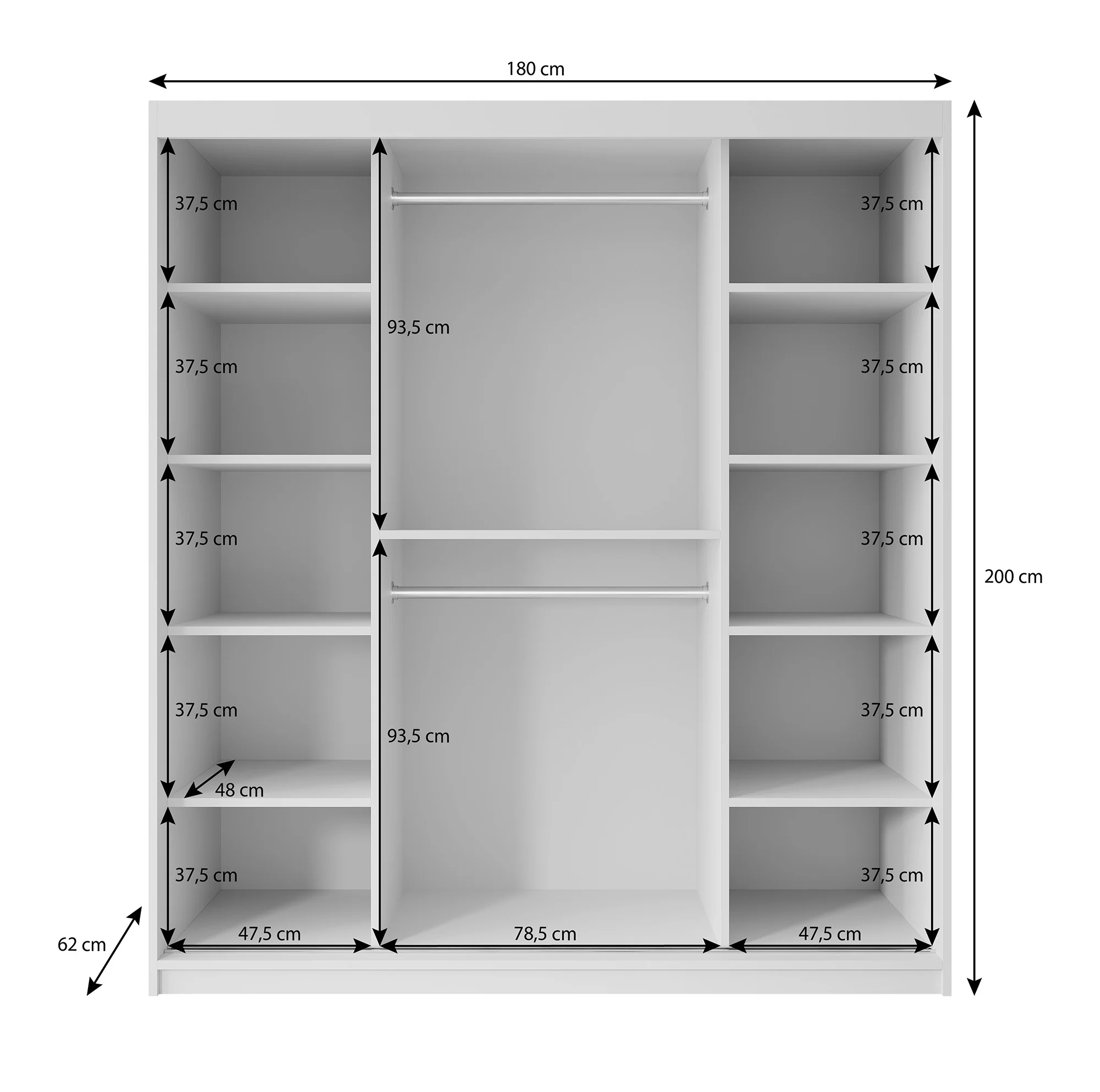 Pete - Kledingkast met schuifdeuren - Zwart - 180x62x200 cm - Image 5