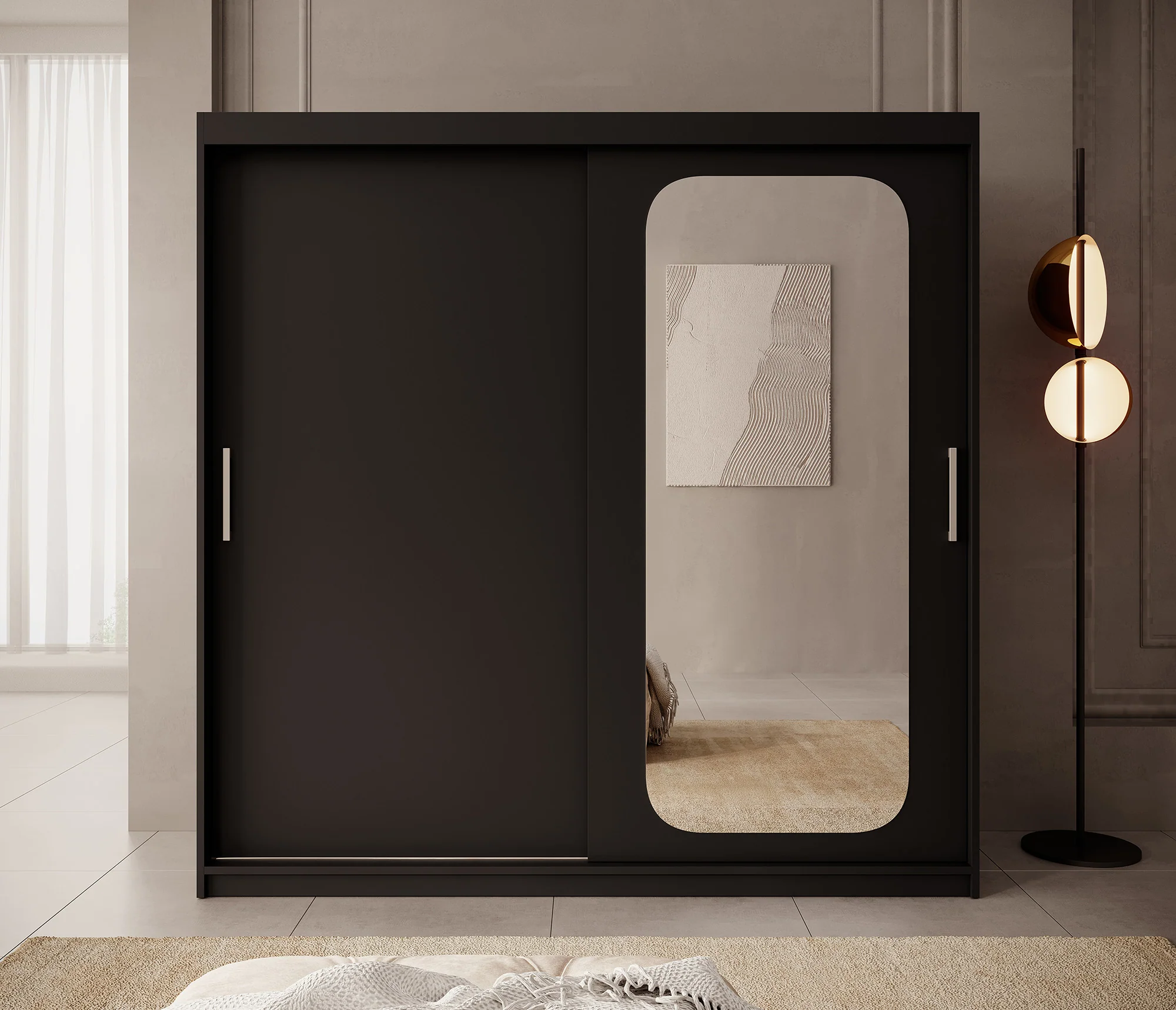 Pete - Kledingkast met schuifdeuren - Zwart - 200x62x200 cm - Image 2