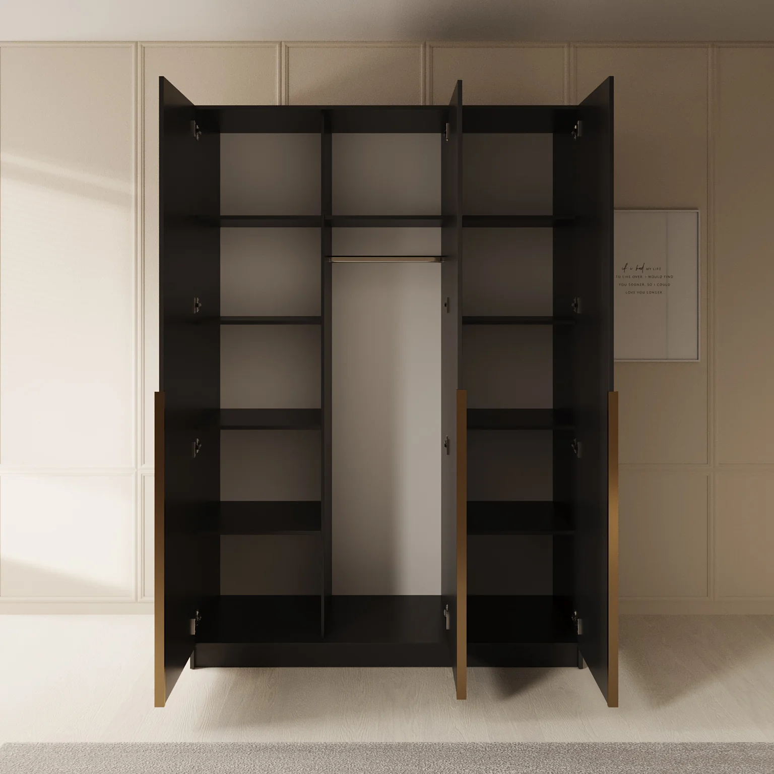 Sabre 2 - Kledingkast met spiegel - Zwart - 150x58x215 cm - Image 2
