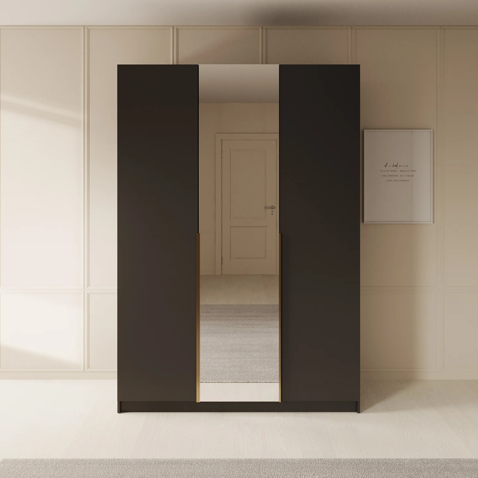 Sabre 2 - Kledingkast met spiegel - Zwart - 150x58x215 cm - Image 3