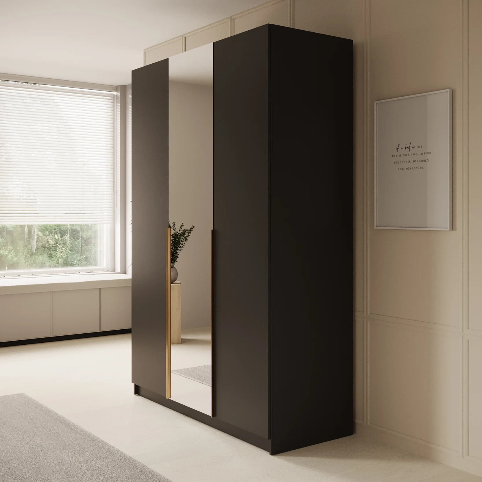 Sabre 2 - Kledingkast met spiegel - Zwart - 150x58x215 cm - Image 4