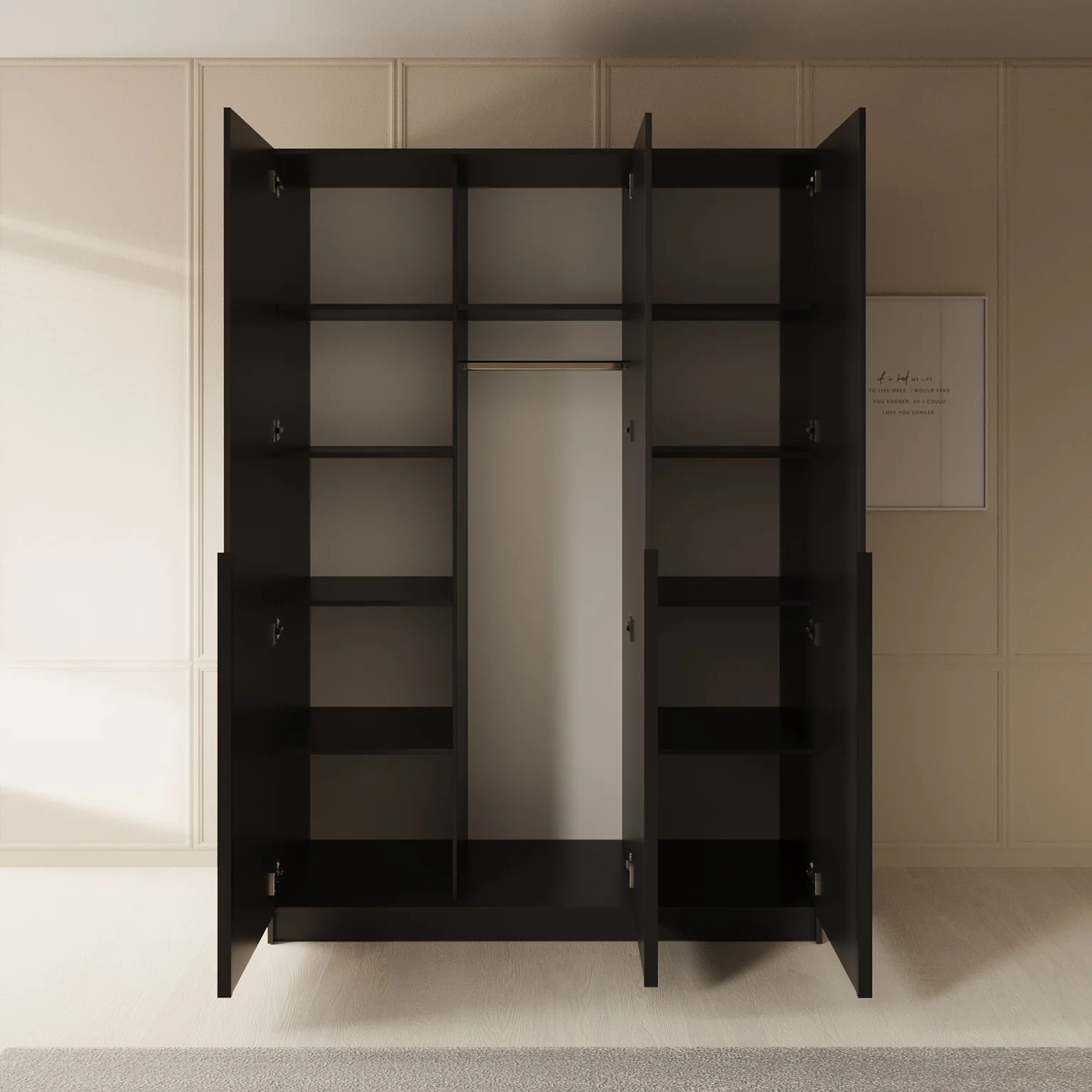 Sabre - Kledingkast 3-deurs - Zwart - 150x58x215 cm - Image 2