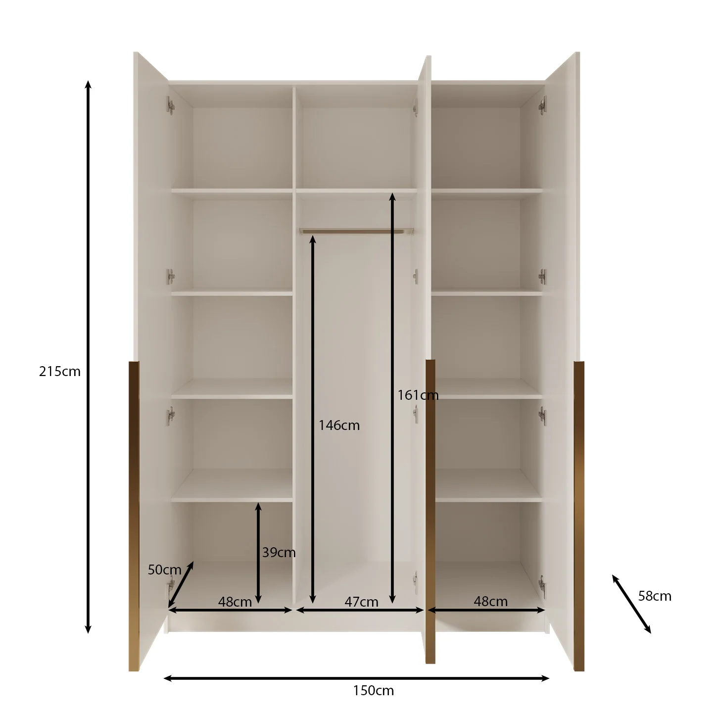 Sabre - Kledingkast 3-deurs - Zwart - 150x58x215 cm - Image 5