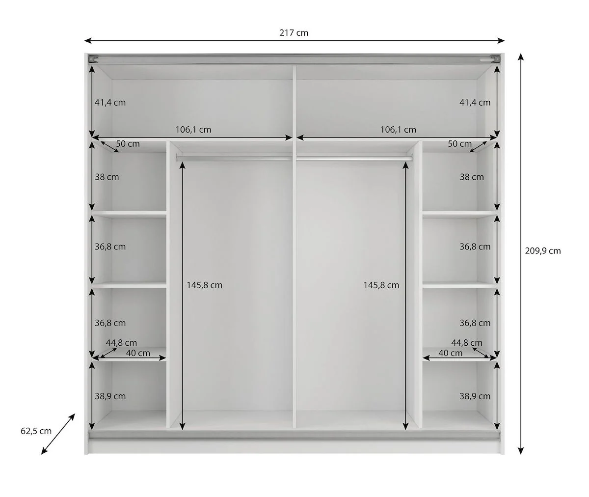 Samantha - Kledingkast met schuifdeuren - Grijs - 217x63x210 cm - Image 4