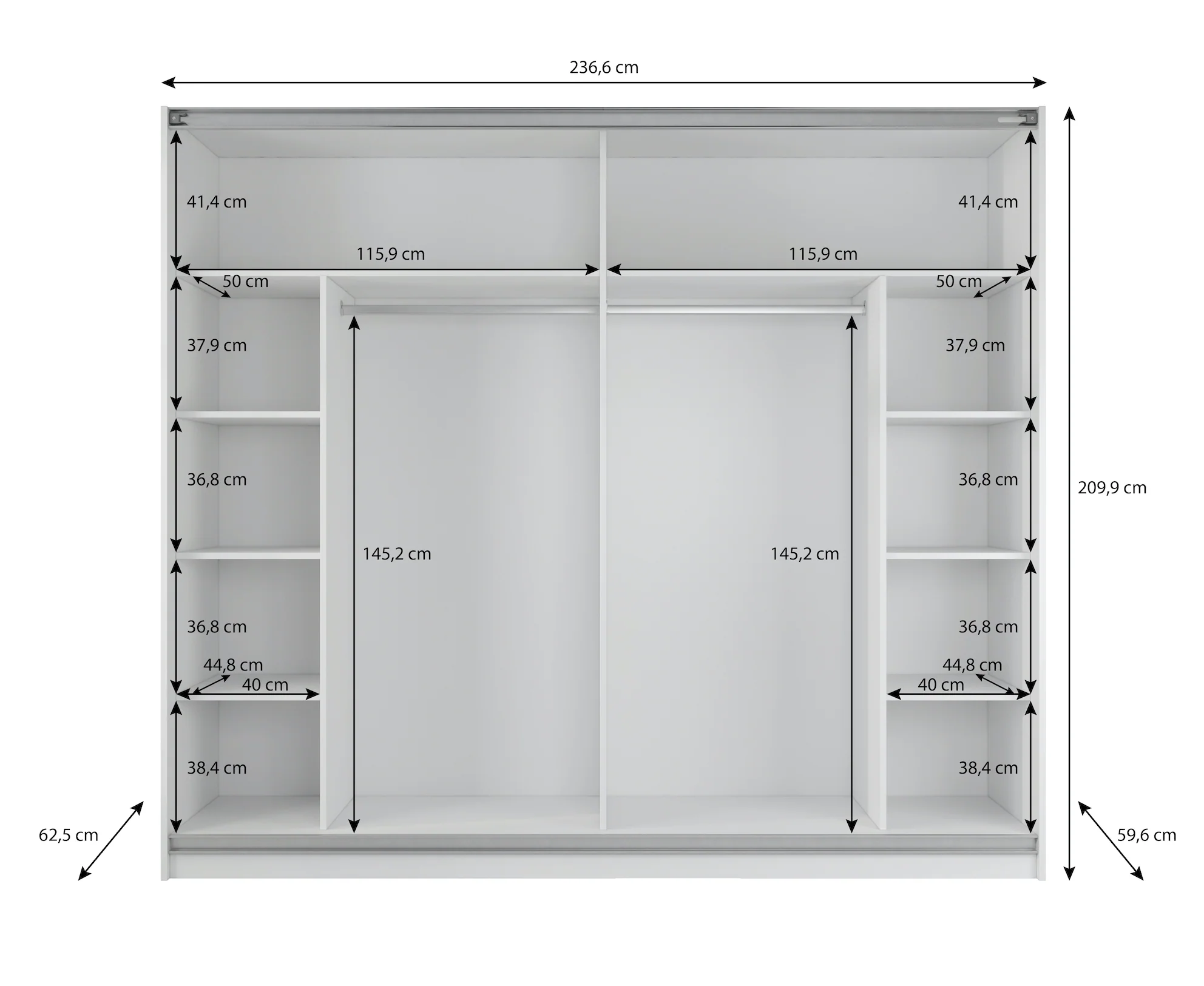 Samantha - Kledingkast met schuifdeuren - Wit - 237x62x210 cm - Image 4