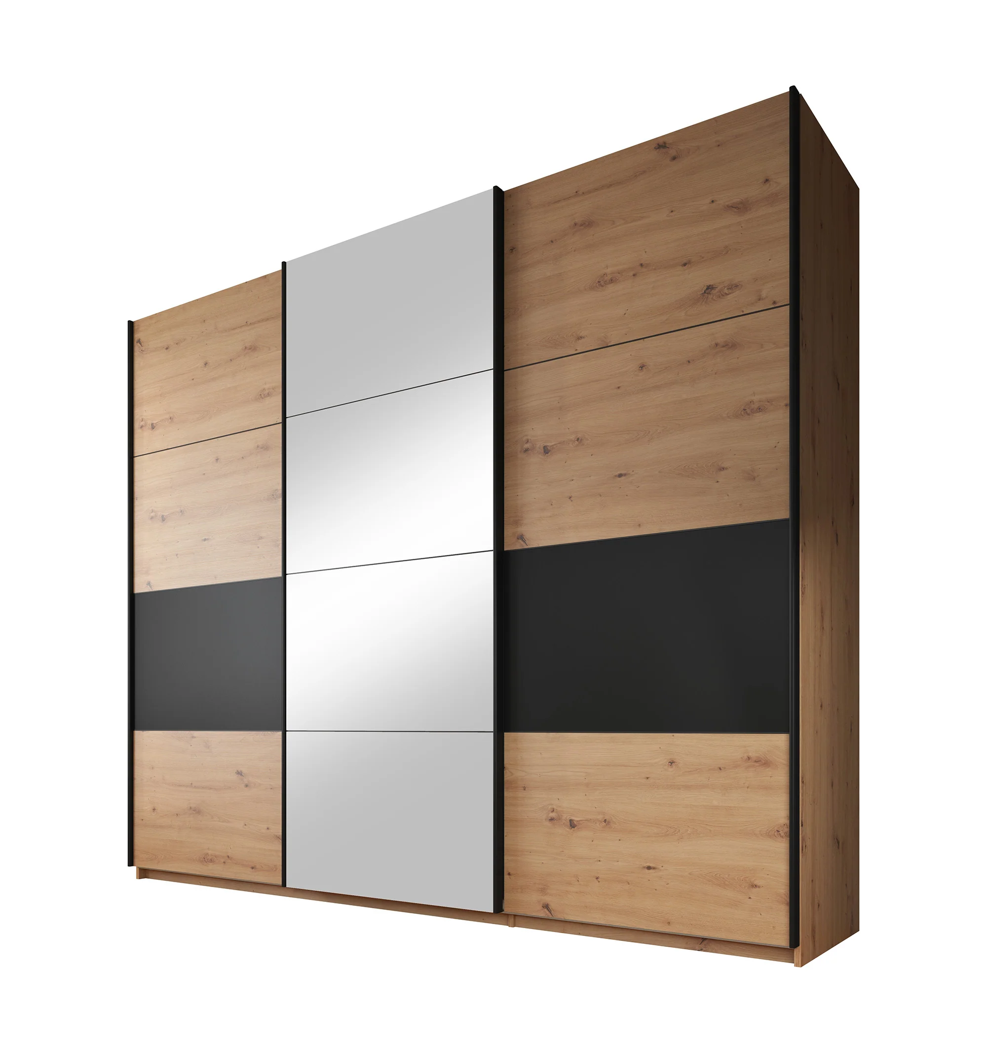 Saturn - Kledingkast met schuifdeuren - Eiken/zwart - 263x66x224 cm - Image 6