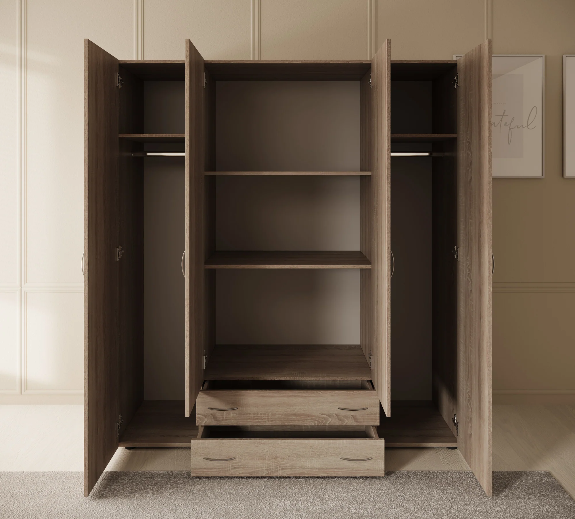 Serra - Kledingkast 4-deurs - Licht eiken - 160x51x177 cm - Image 3