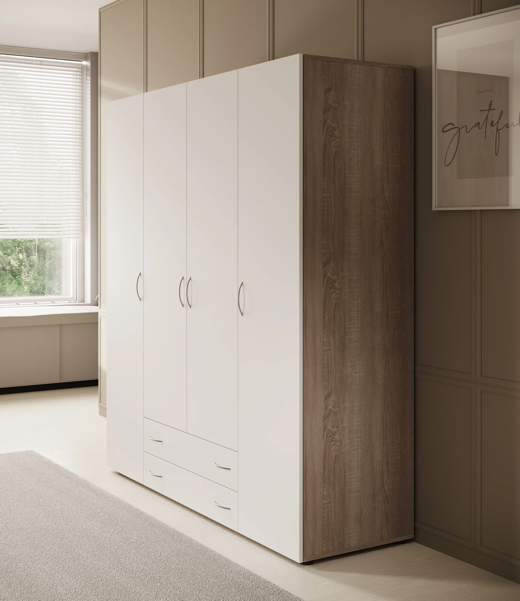 Serra - Kledingkast 4-deurs - Wit/licht eiken - 160x51x177 cm - Image 4