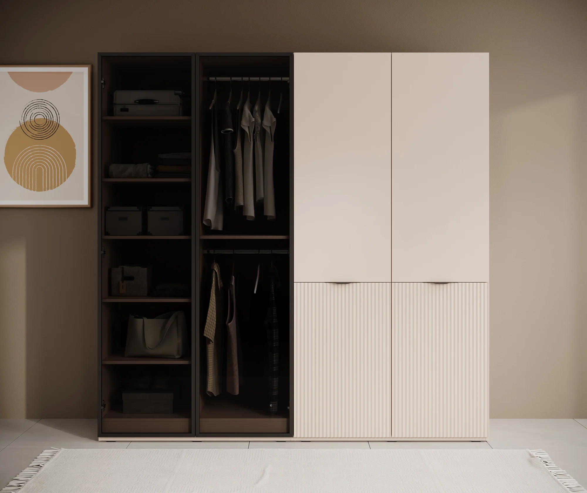 Shelton - Kledingkast 4-deurs van glas - Beige - Image 3