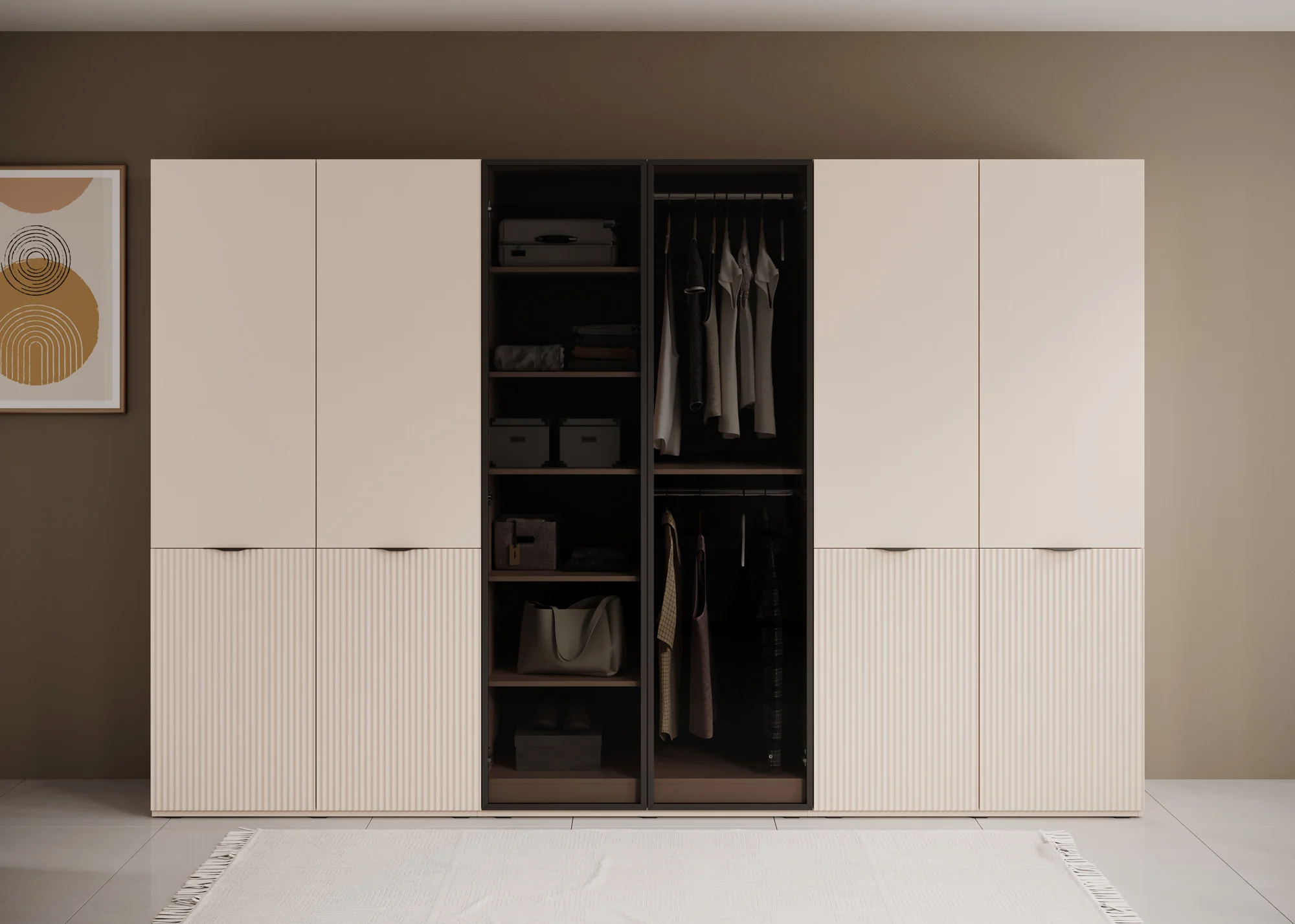 Shelton - Kledingkast 6-deurs van glas - Beige - Image 3