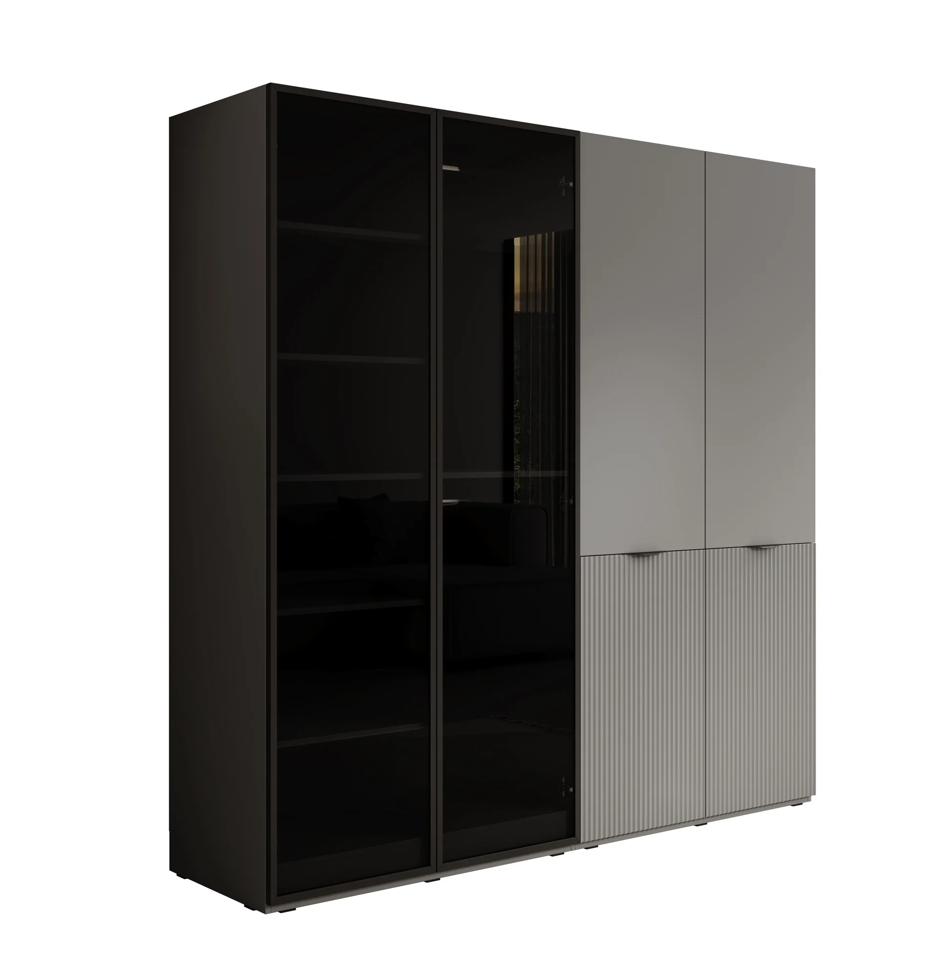 Shelton - Kledingkast 4-deurs van glas - Grijs - 202x51x200 cm - Image 6