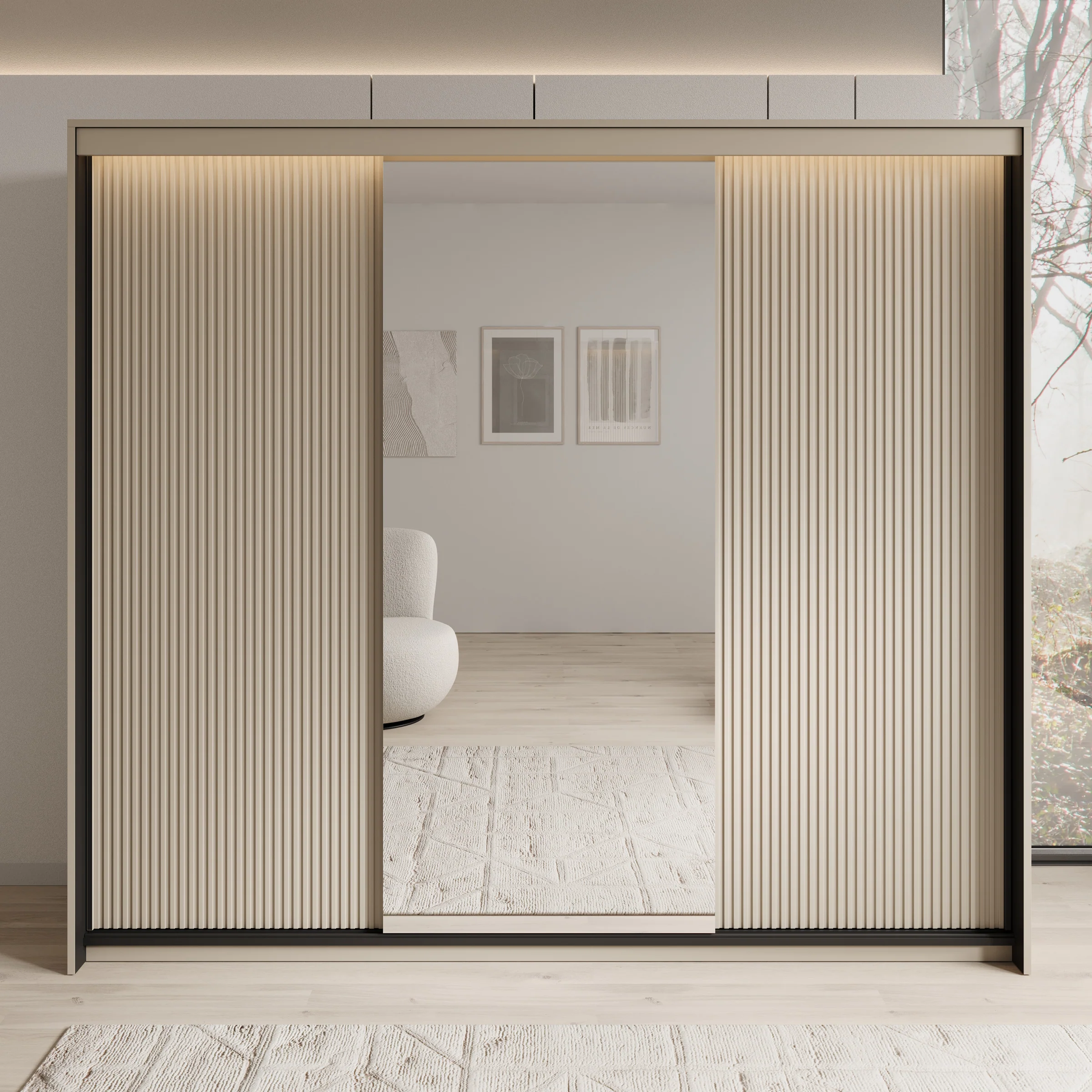 Timoteo - Kledingkast met schuifdeuren - Beige - 250x63x222 cm - Image 3