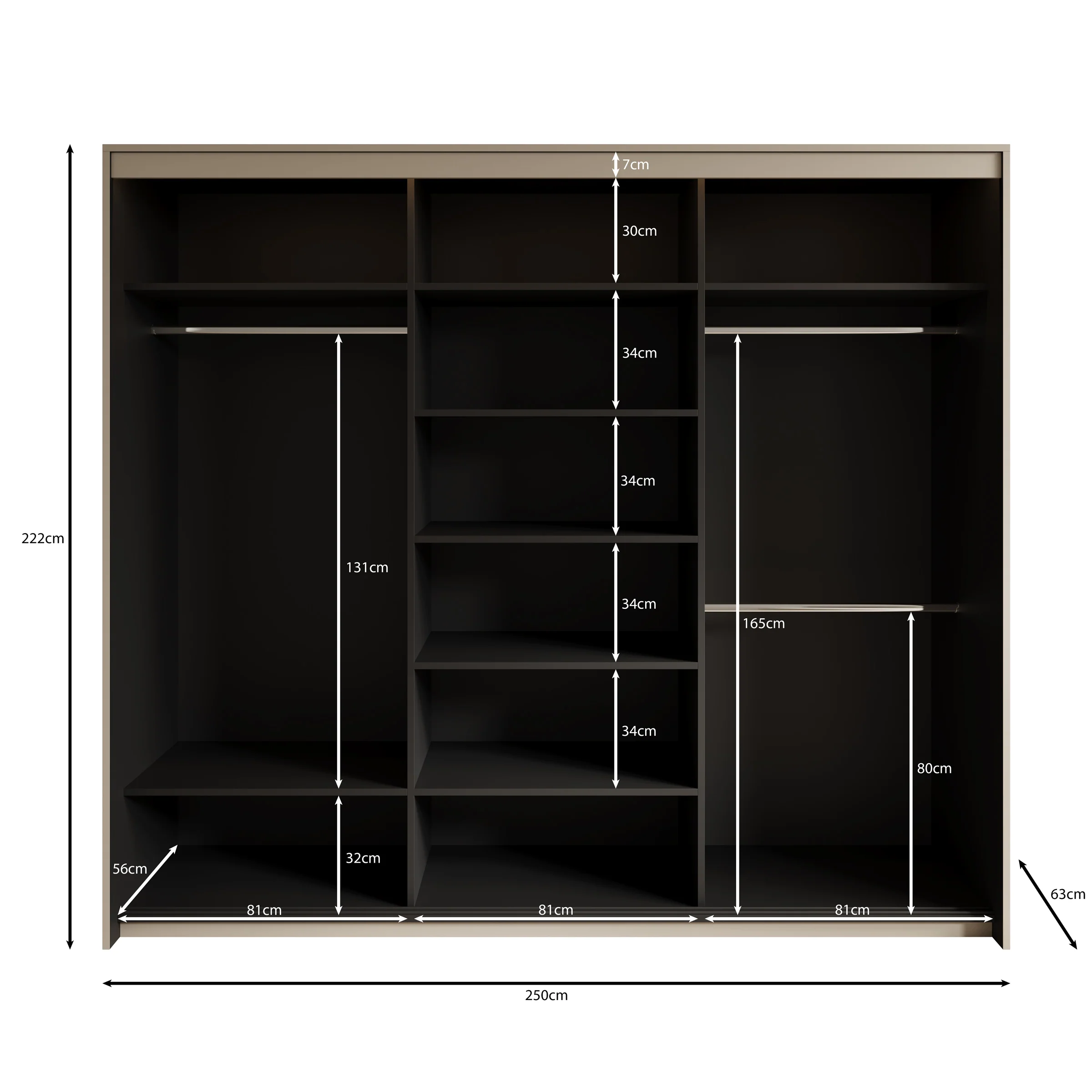 Timoteo - Kledingkast met schuifdeuren - Beige - 250x63x222 cm - Image 5