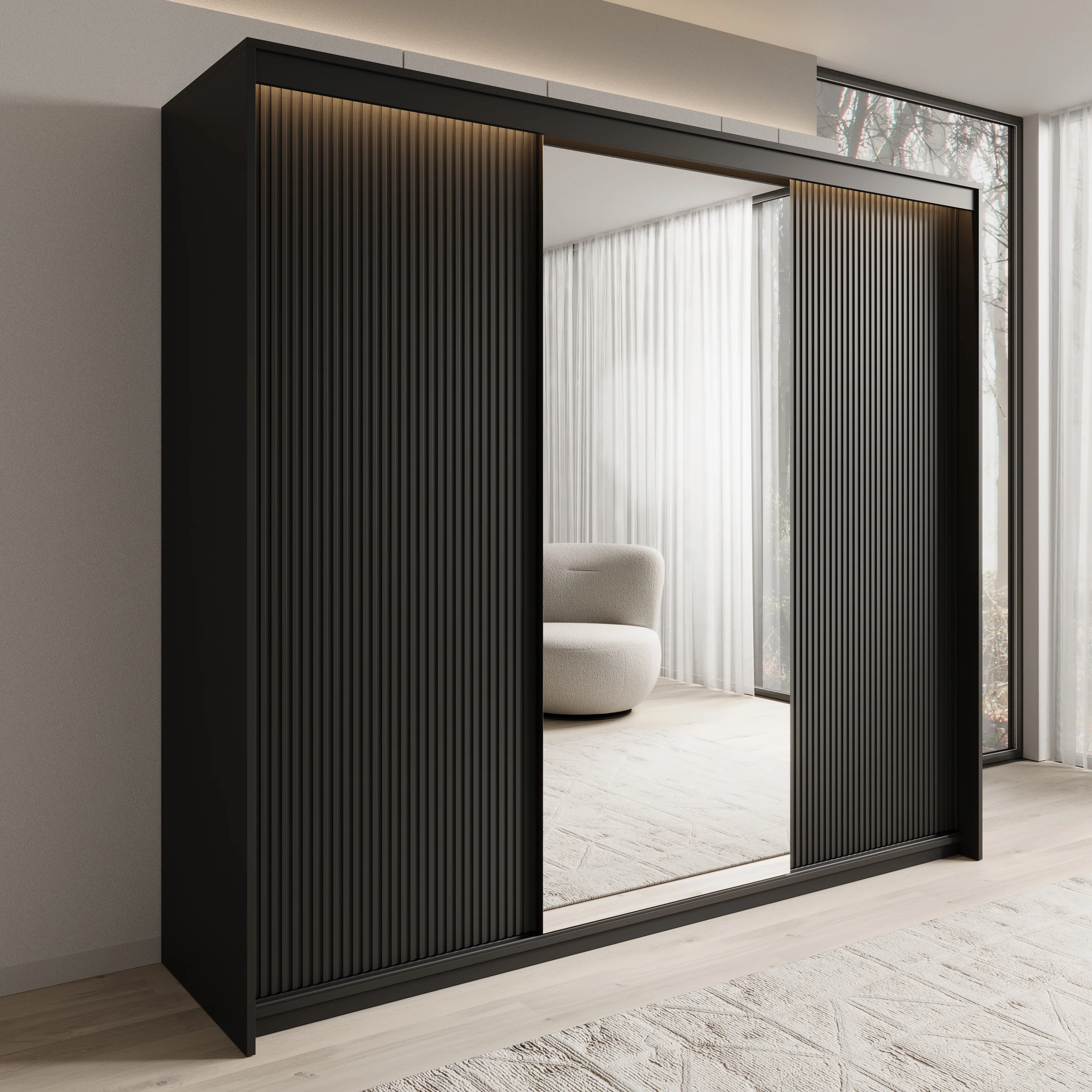 Timoteo - Kledingkast met schuifdeuren - Zwart - 250x63x222 cm