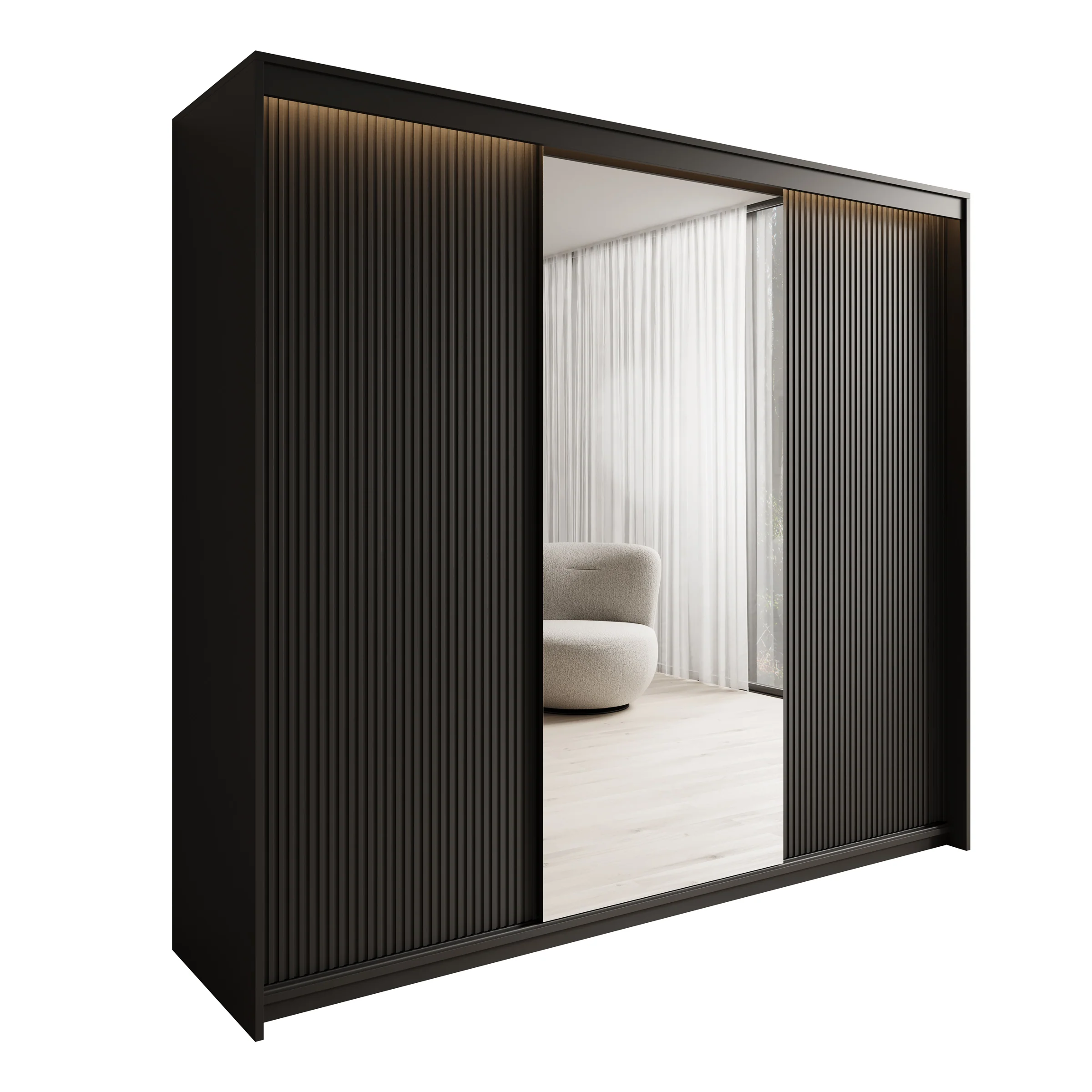 Timoteo - Kledingkast met schuifdeuren - Zwart - 250x63x222 cm - Image 6