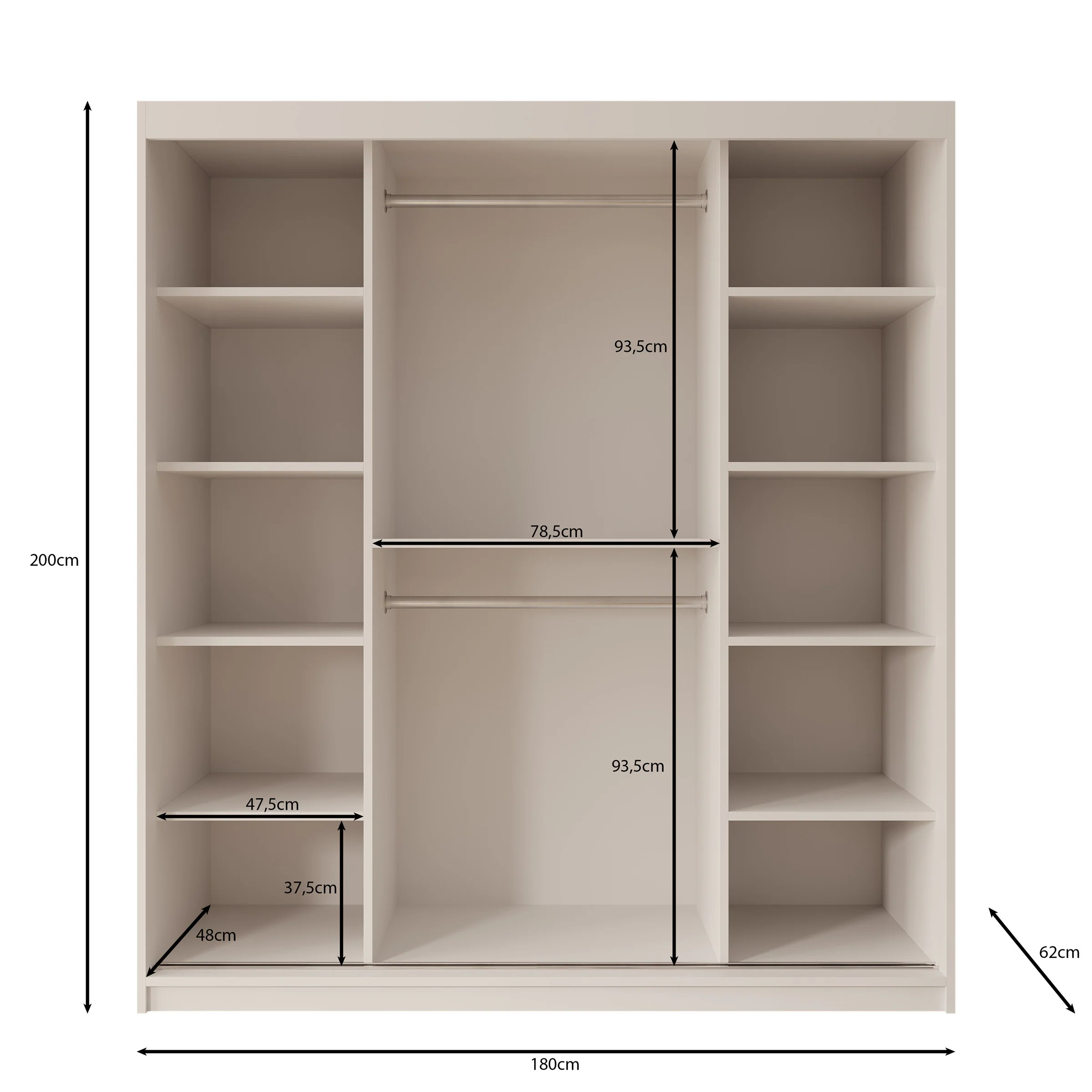 Ulysses - Kledingkast met schuifdeuren - Eiken - 180x62x200 cm - Image 5