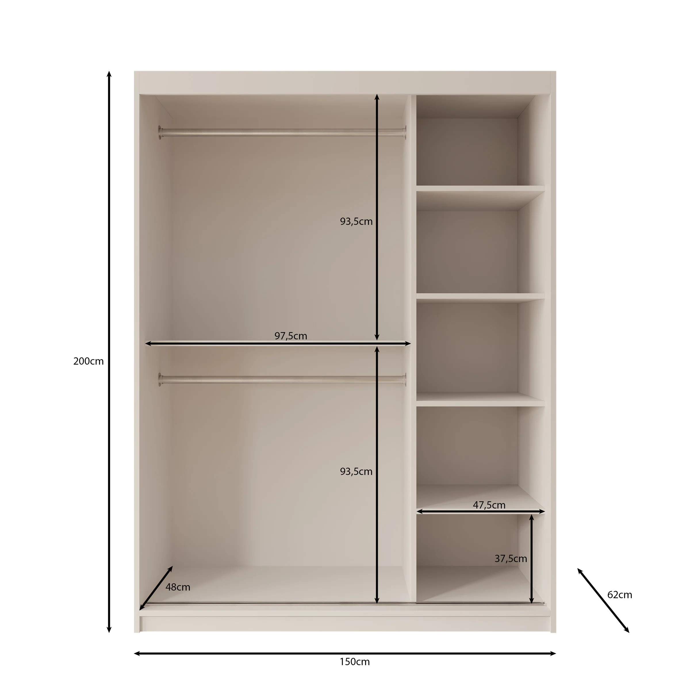 Ulysses - Kledingkast met schuifdeuren - Zwart - 150x62x200 cm - Image 5