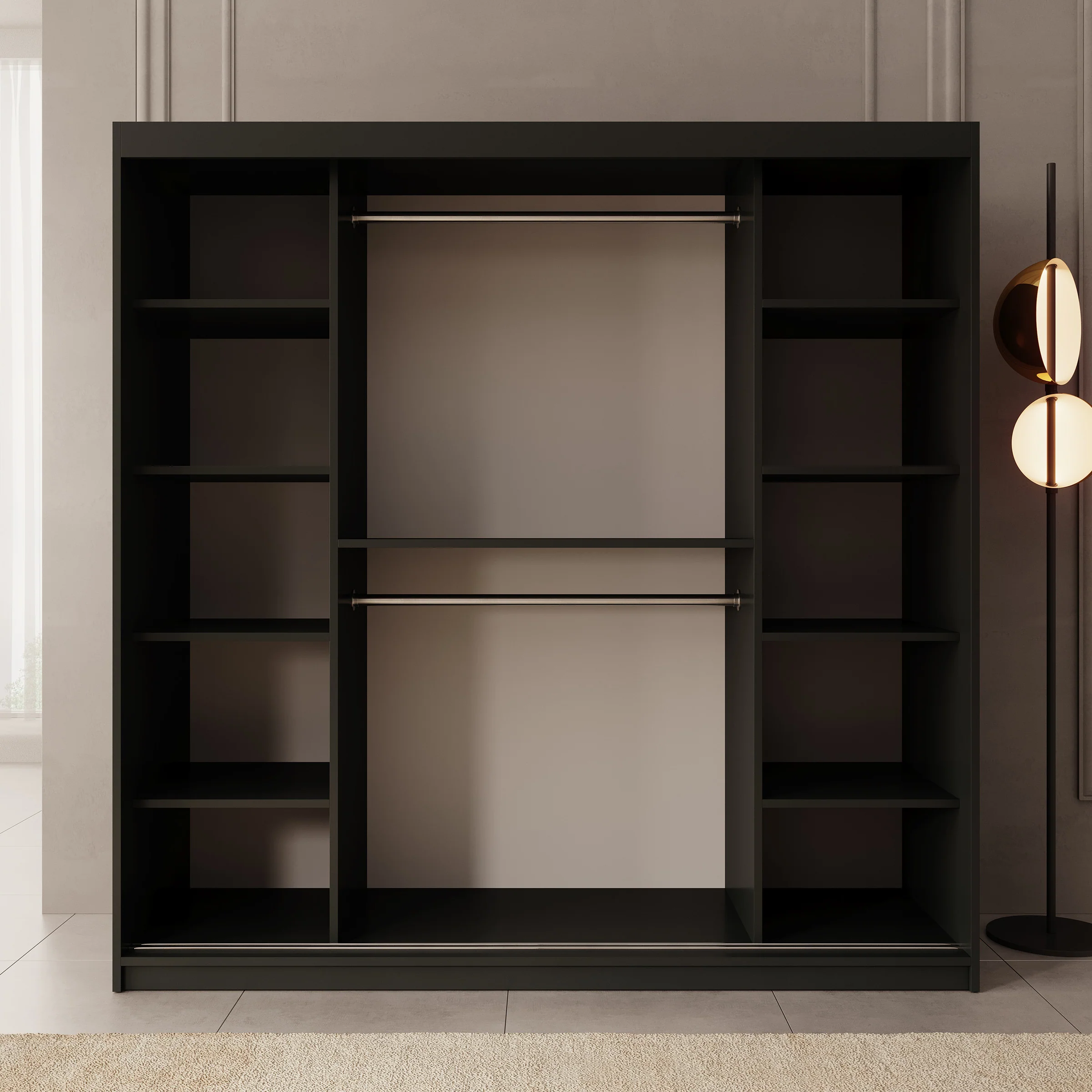 Ulysses - Kledingkast met schuifdeuren - Zwart - 200x62x200 cm - Image 2