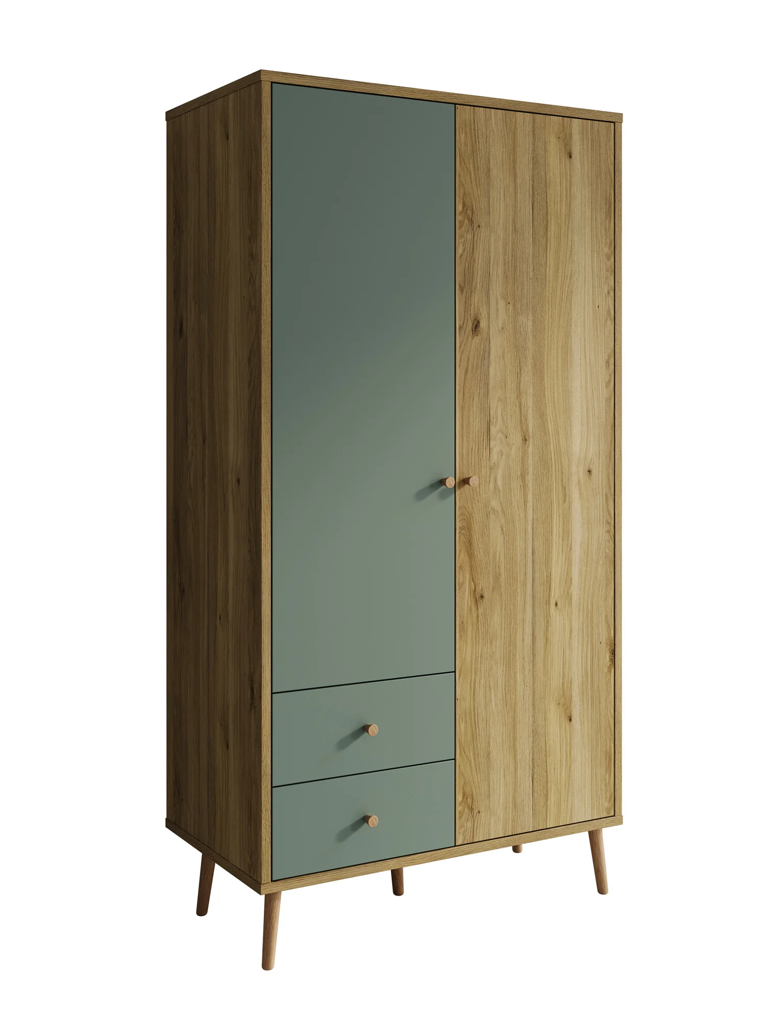 Wally - Kledingkast 2-deurs - Licht eiken/groen - 95x52x186 cm - Image 7