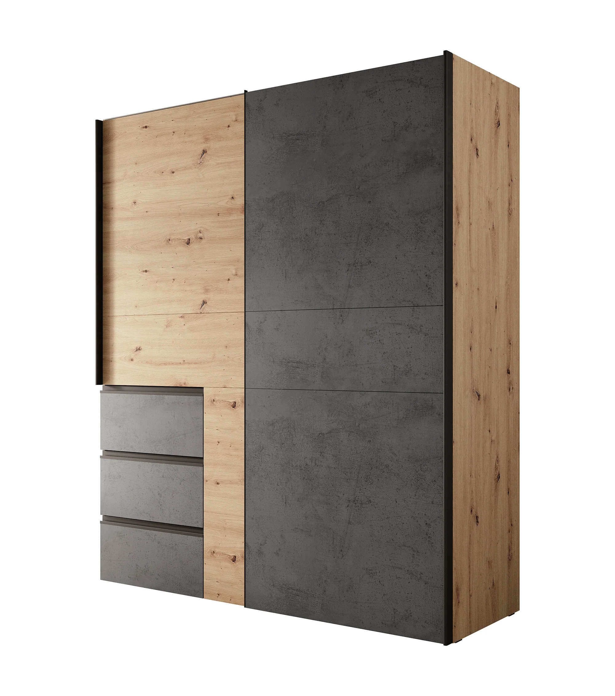 Walter - Kledingkast met schuifdeuren - Eiken/grijs - 170x61x200 cm - Image 7