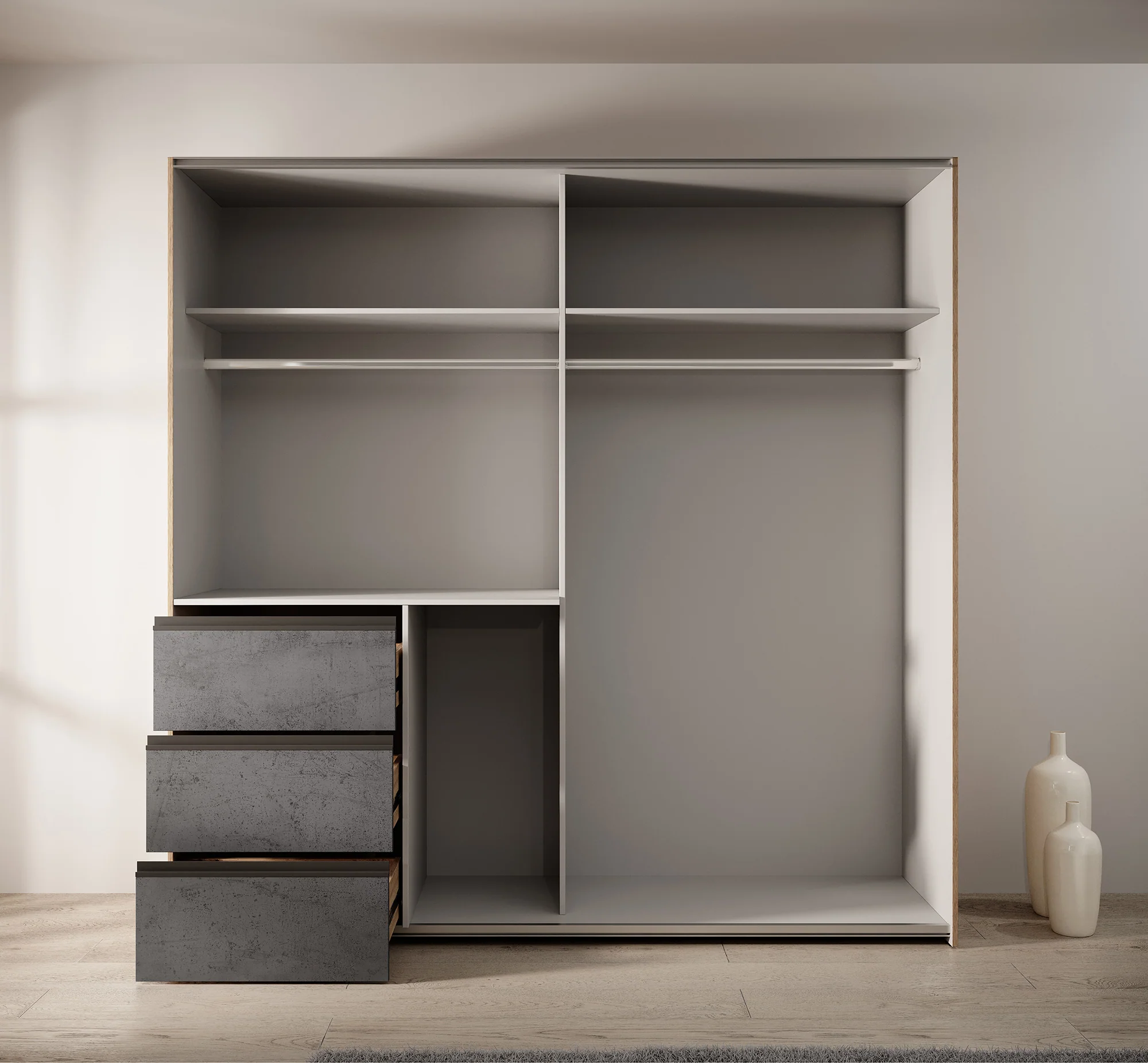 Walter - Kledingkast met schuifdeuren - Eiken/grijs - 200x61x200 cm - Image 3