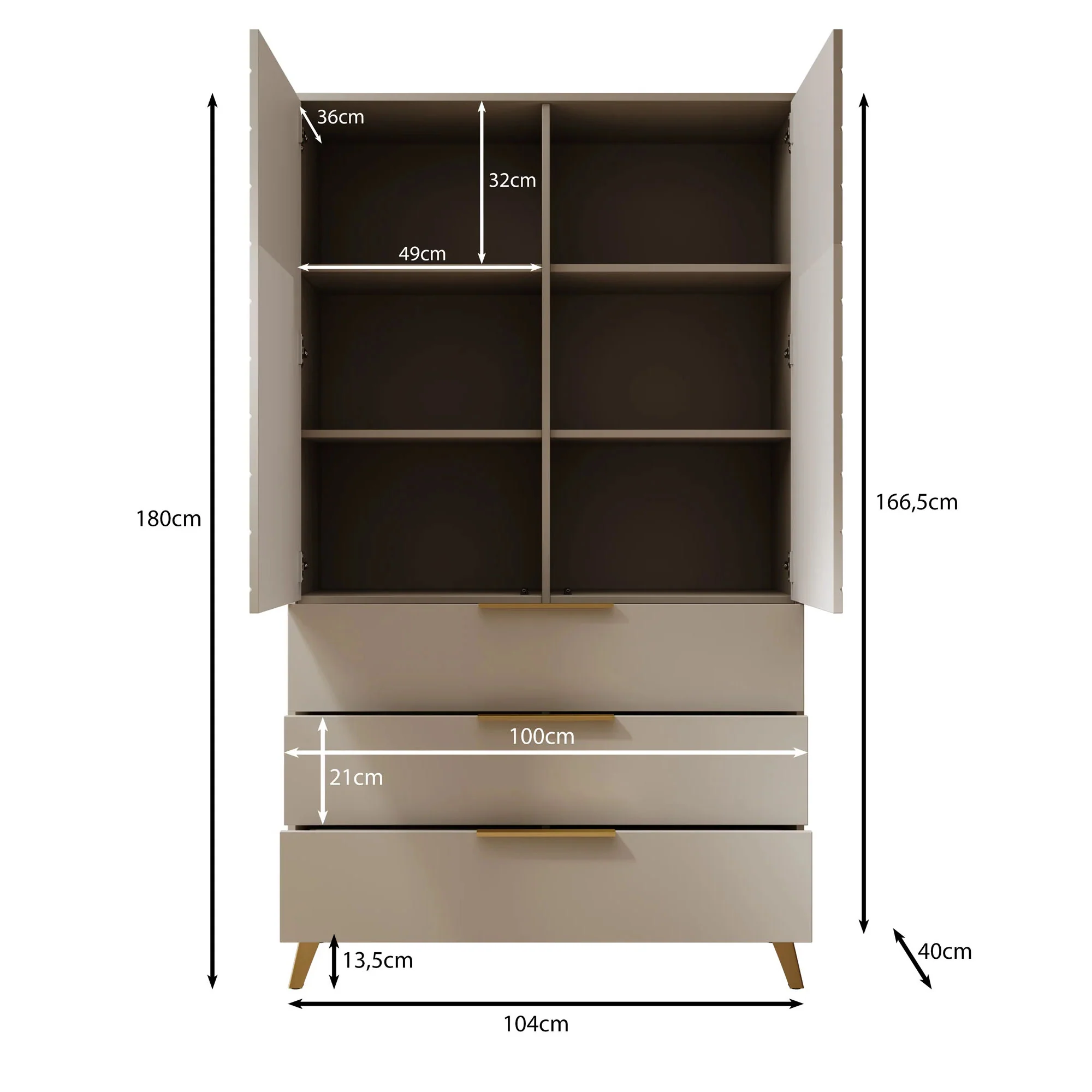 Xiano - Kledingkast 2-deurs - Beige - 103x40x180 cm - Image 5