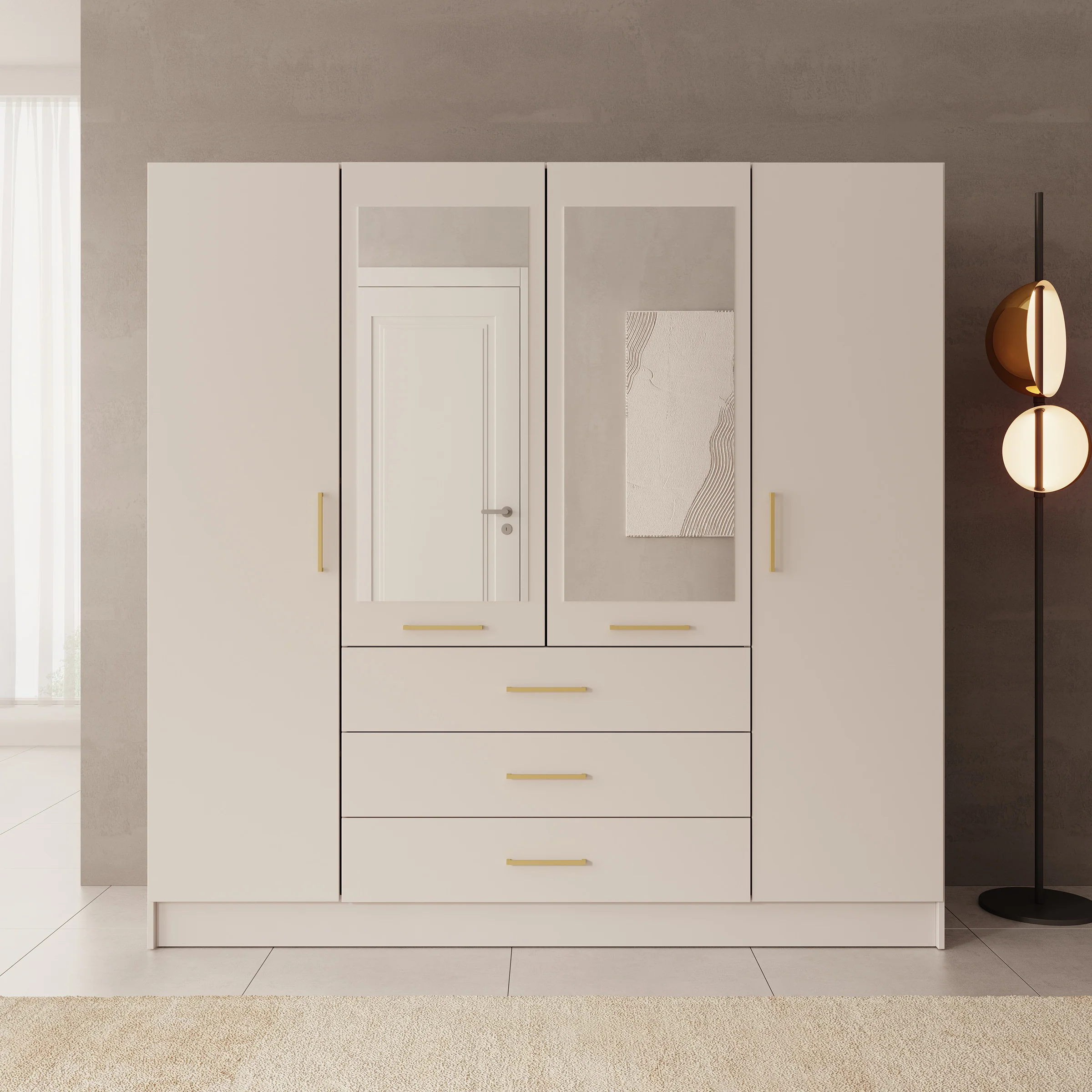 Komodo - Kledingkast met 4 deuren - Beige - 200x61x201 cm - Image 3
