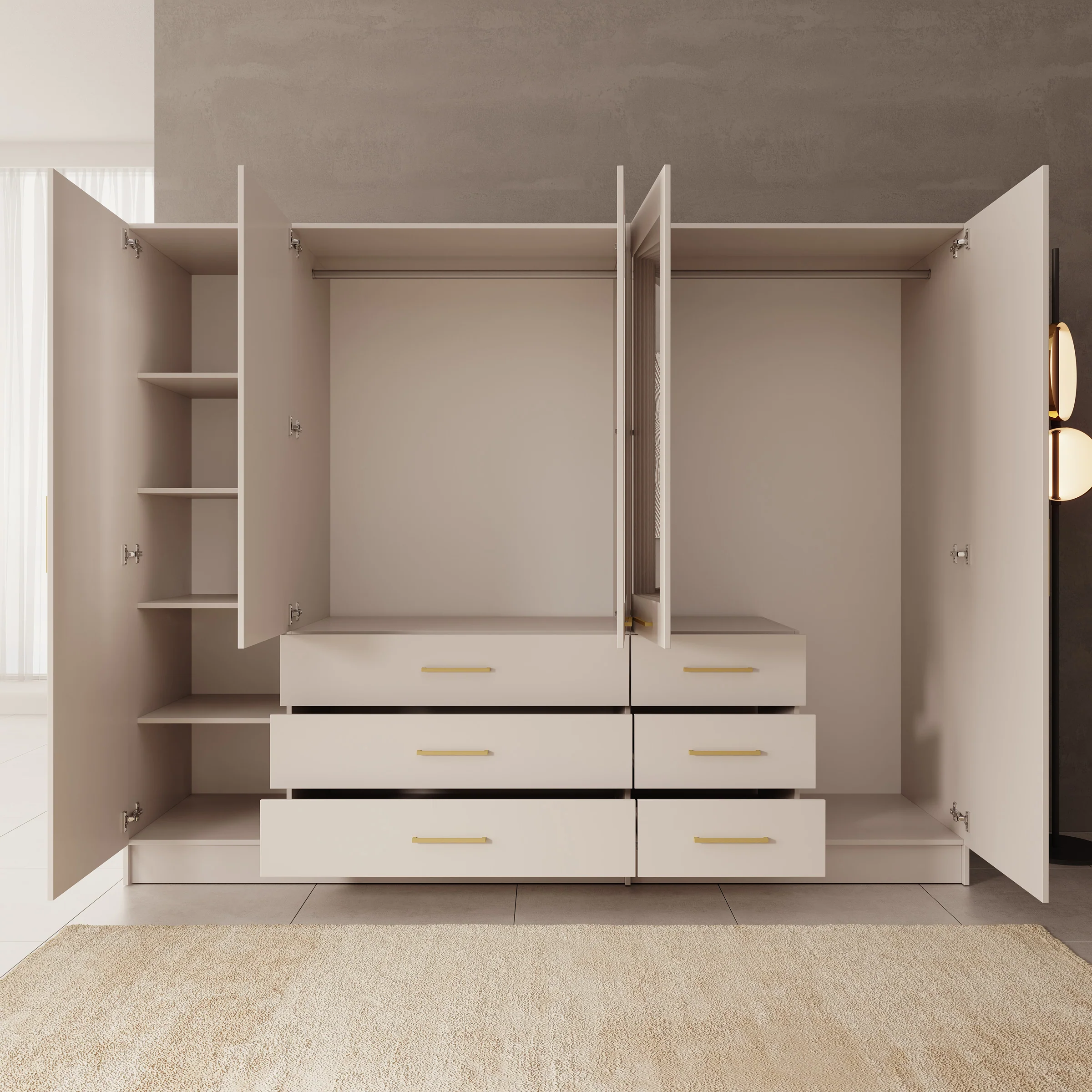 Komodo - Kledingkast met 5 deuren - Beige - 250x61x201 cm - Image 2