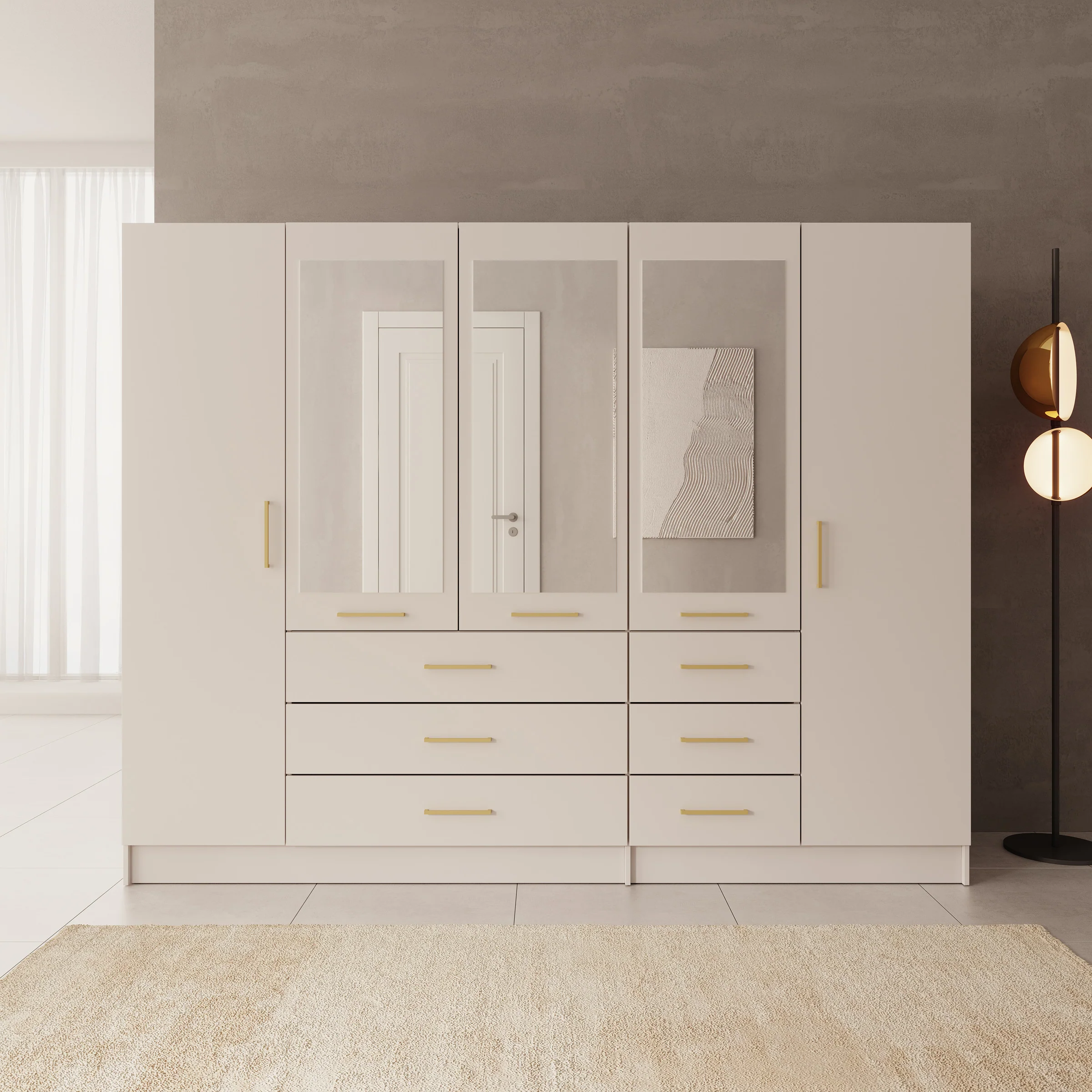 Komodo - Kledingkast met 5 deuren - Beige - 250x61x201 cm - Image 3