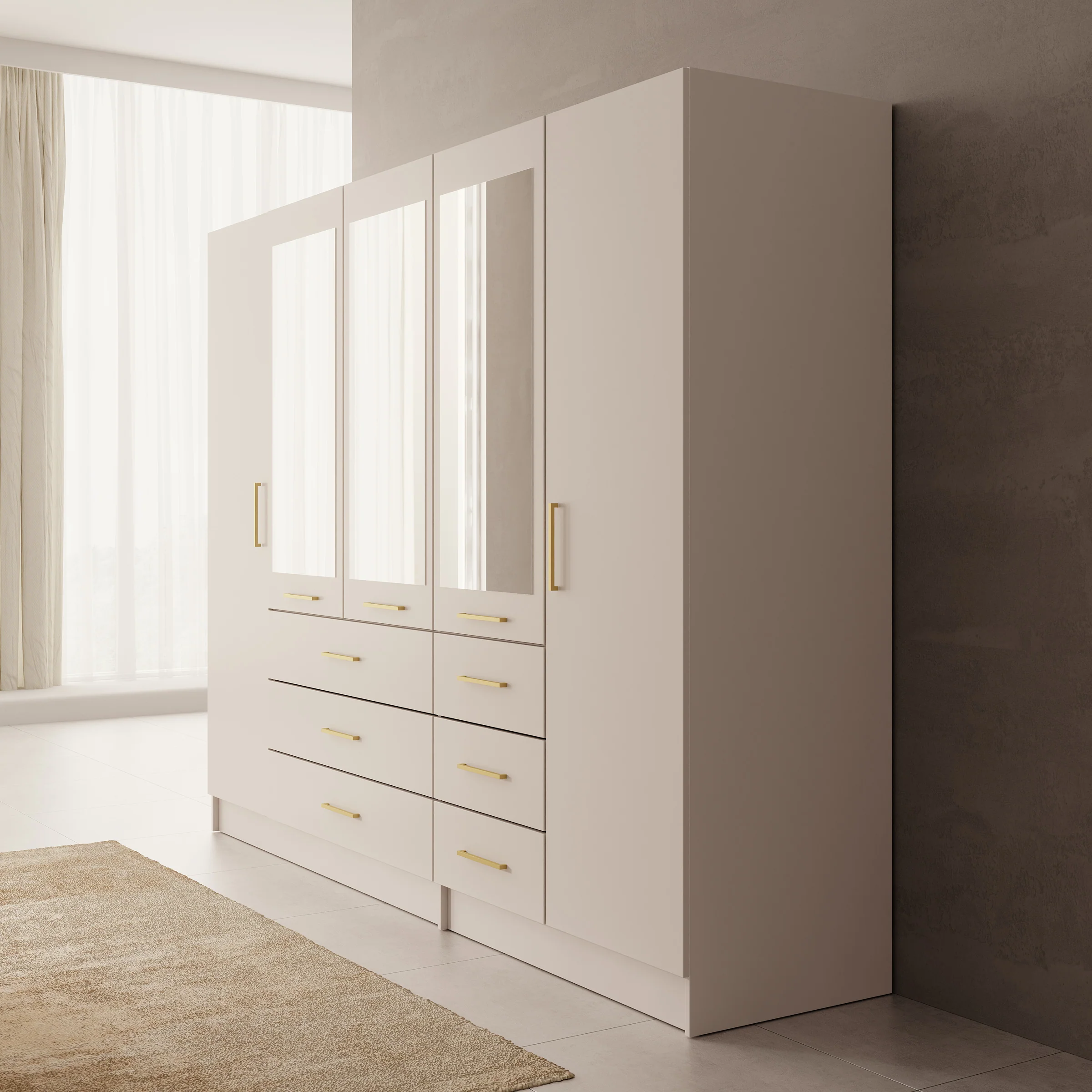 Komodo - Kledingkast met 5 deuren - Beige - 250x61x201 cm - Image 4