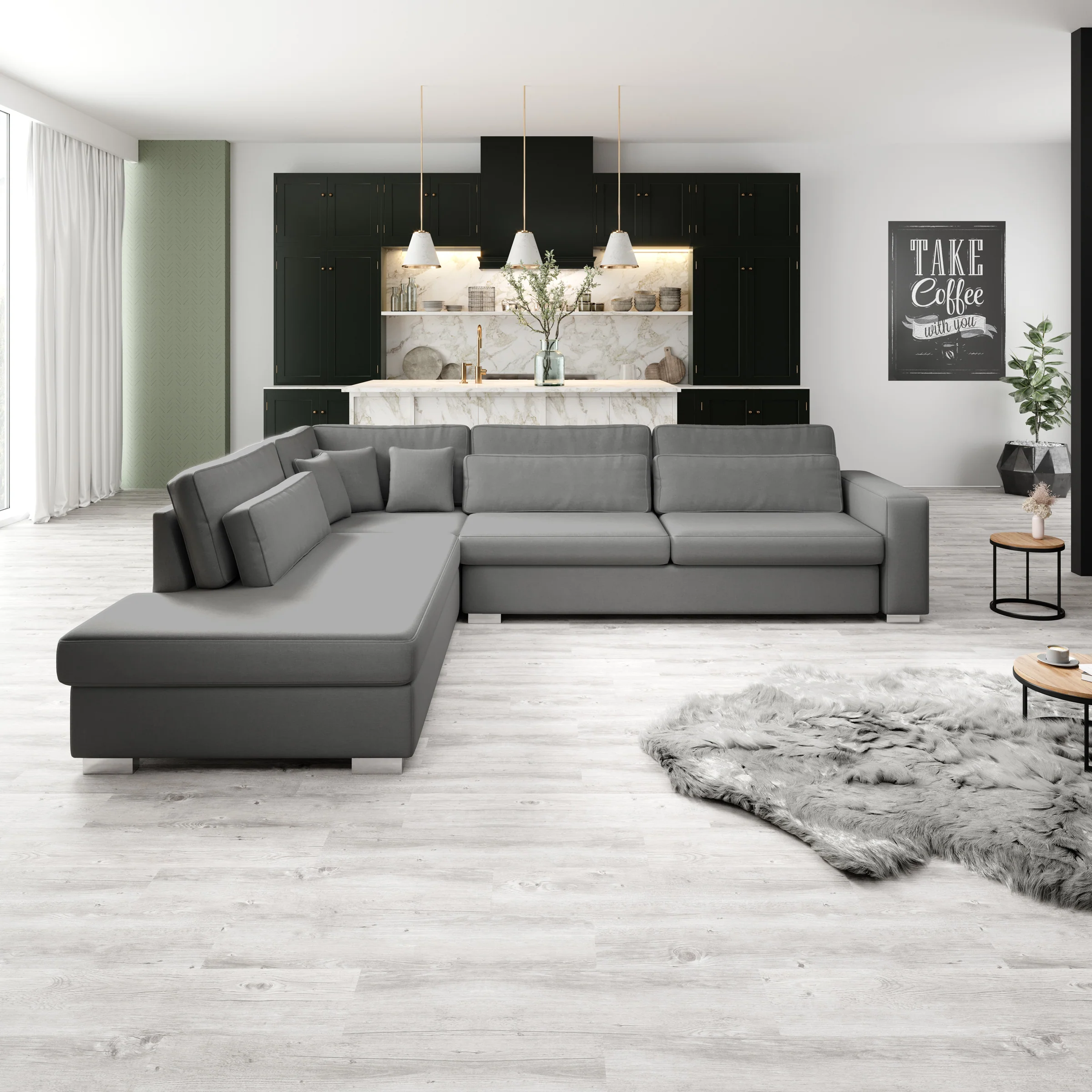 Kristina - Hoekbank 5-zits - Grijs velvet - Links - 320x245x88 cm - Image 2