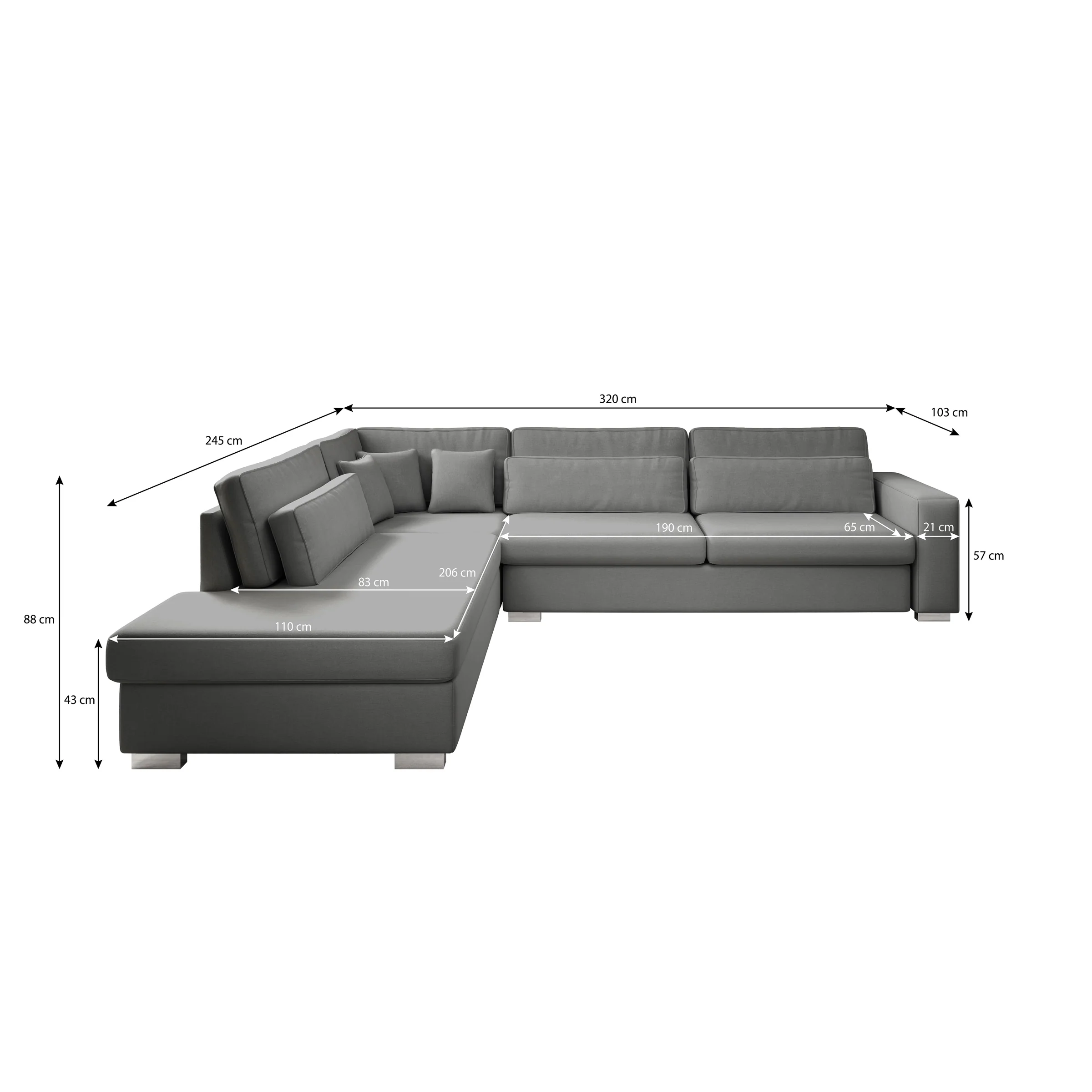Kristina - Hoekbank 5-zits - Grijs velvet - Links - 320x245x88 cm - Image 4