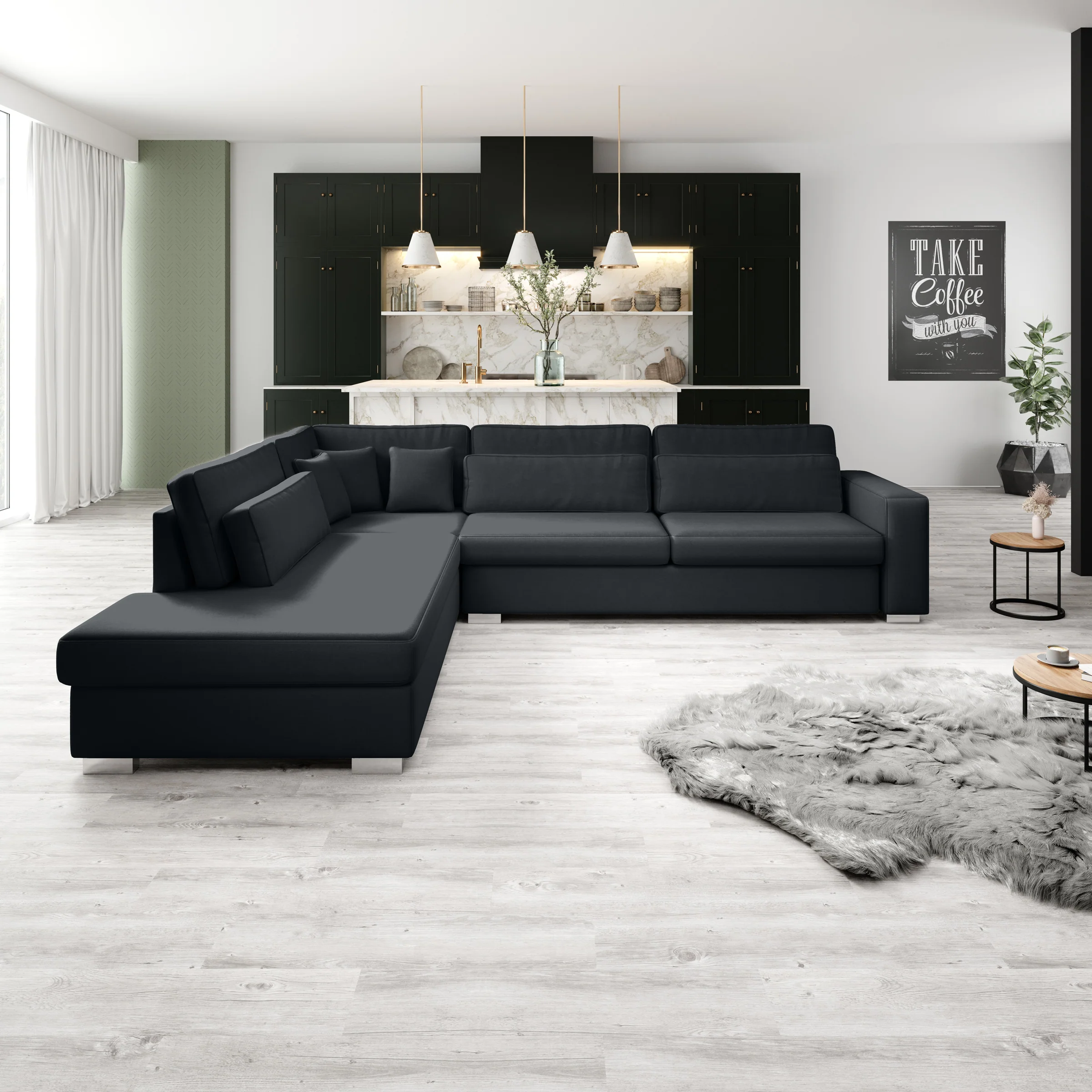 Kristina - Hoekbank 5-zits - Zwart velvet - Links - 320x245x88 cm - Image 2